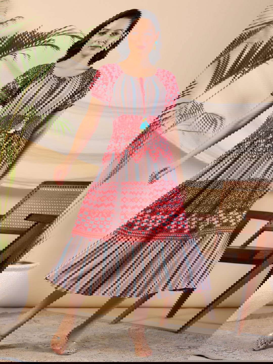 Juniper  Multi-Color Abstract Printed Rayon Crepe Maxi Dress 