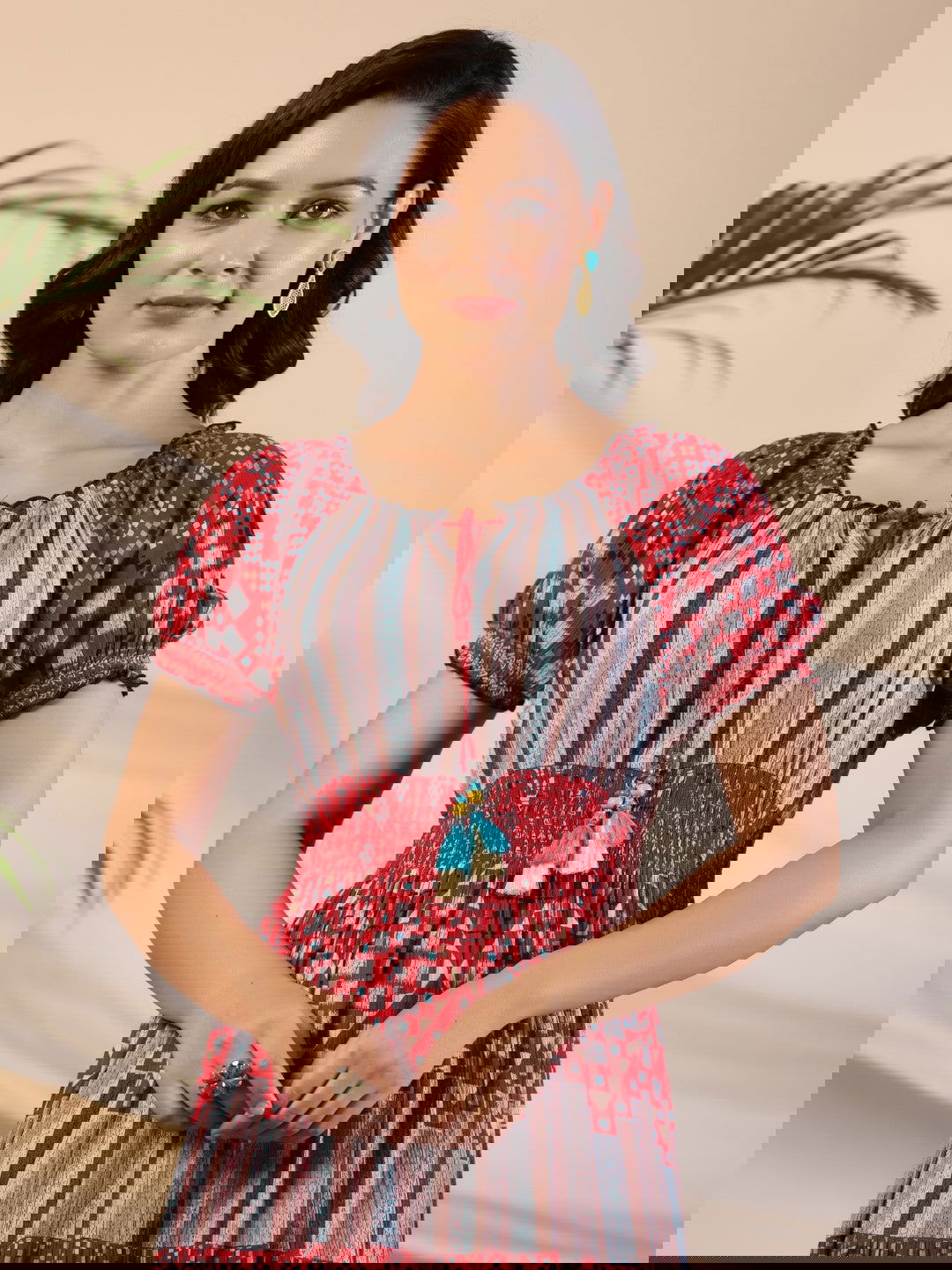 Juniper  Multi-Color Abstract Printed Rayon Crepe Maxi Dress 
