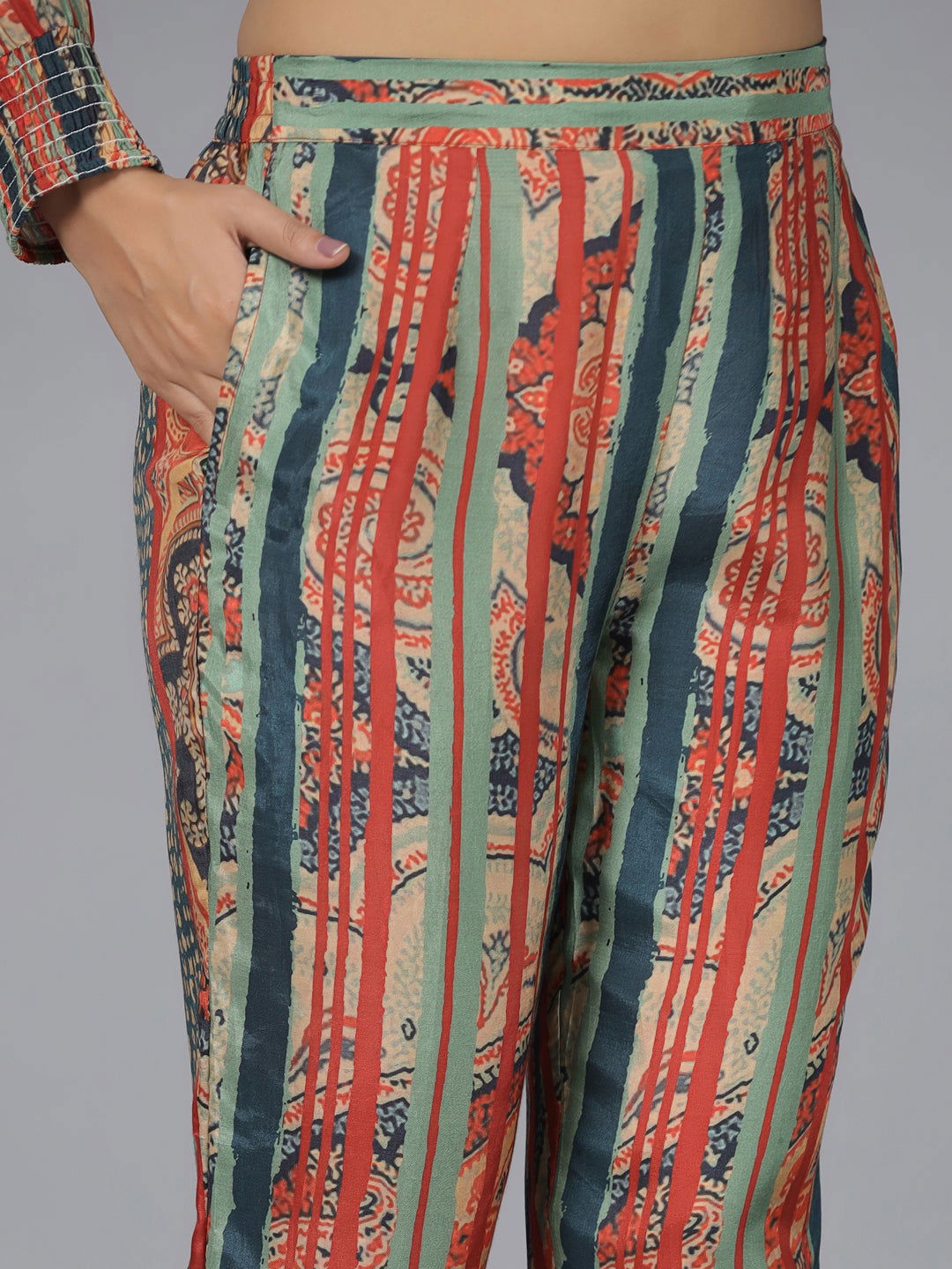 Juniper  Multi-Colour Ethnic Motif Printed Muslin Tunic With Pants 