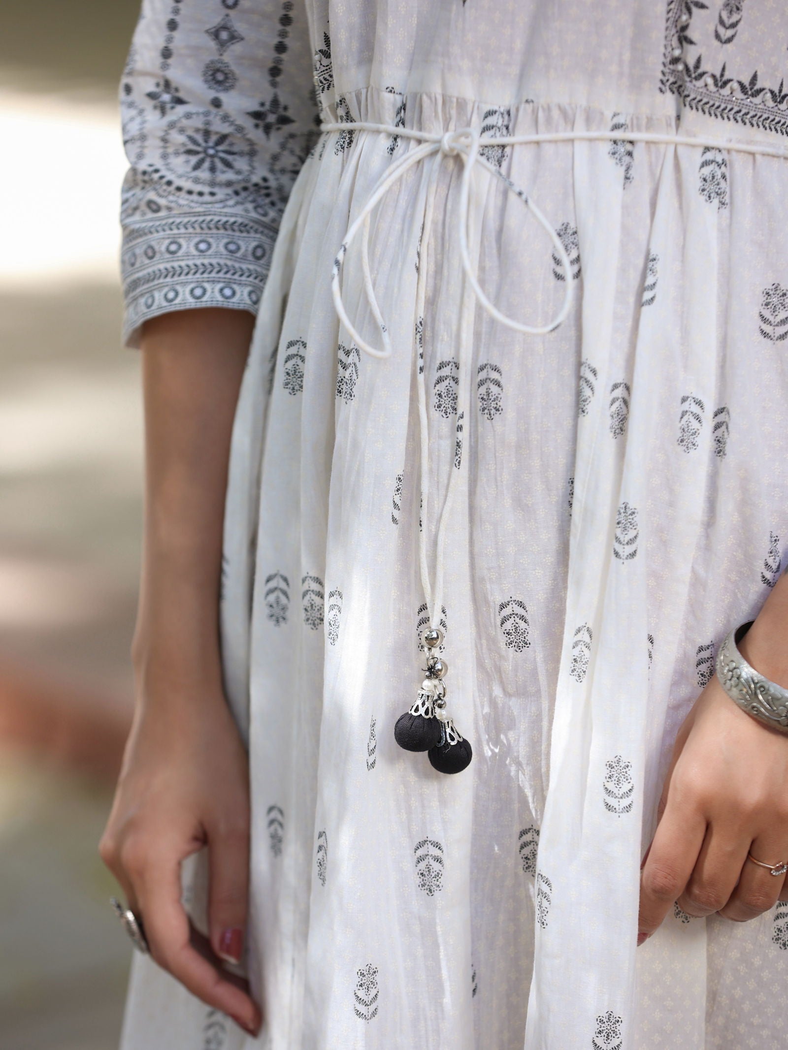 Juniper  White Pure Cotton Printed Kurta, Sharara & Dupatta Set With Beads & Sequins 