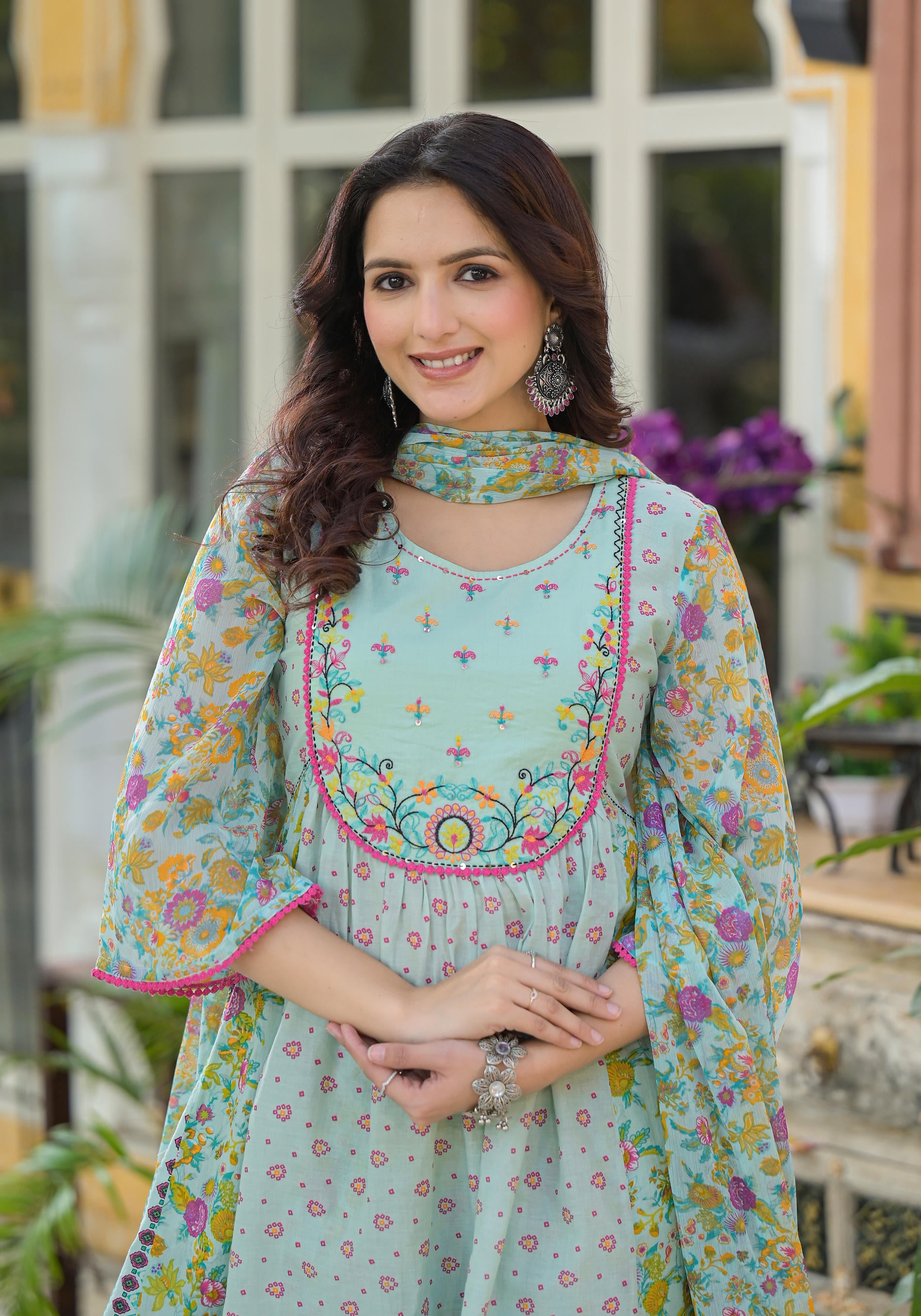 Mint Green Printed Ethnic Set with Dupatta