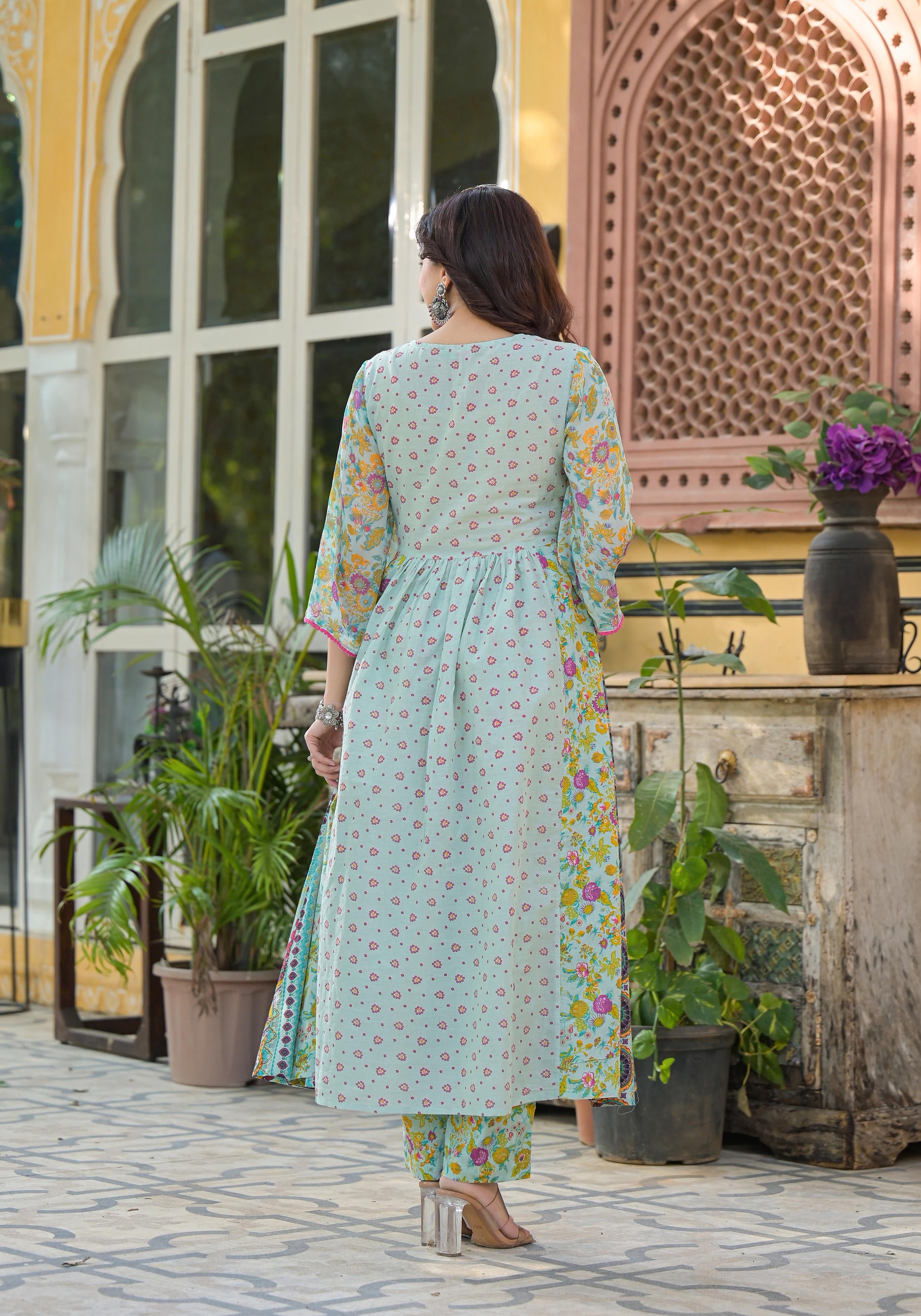 Mint Green Printed Ethnic Set with Dupatta