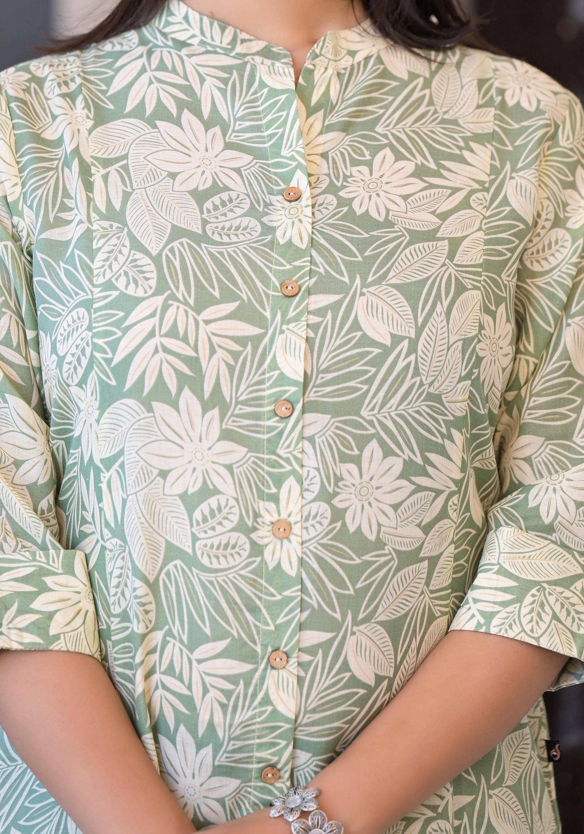 Sage Green Floral Printed Straight Kurta Set