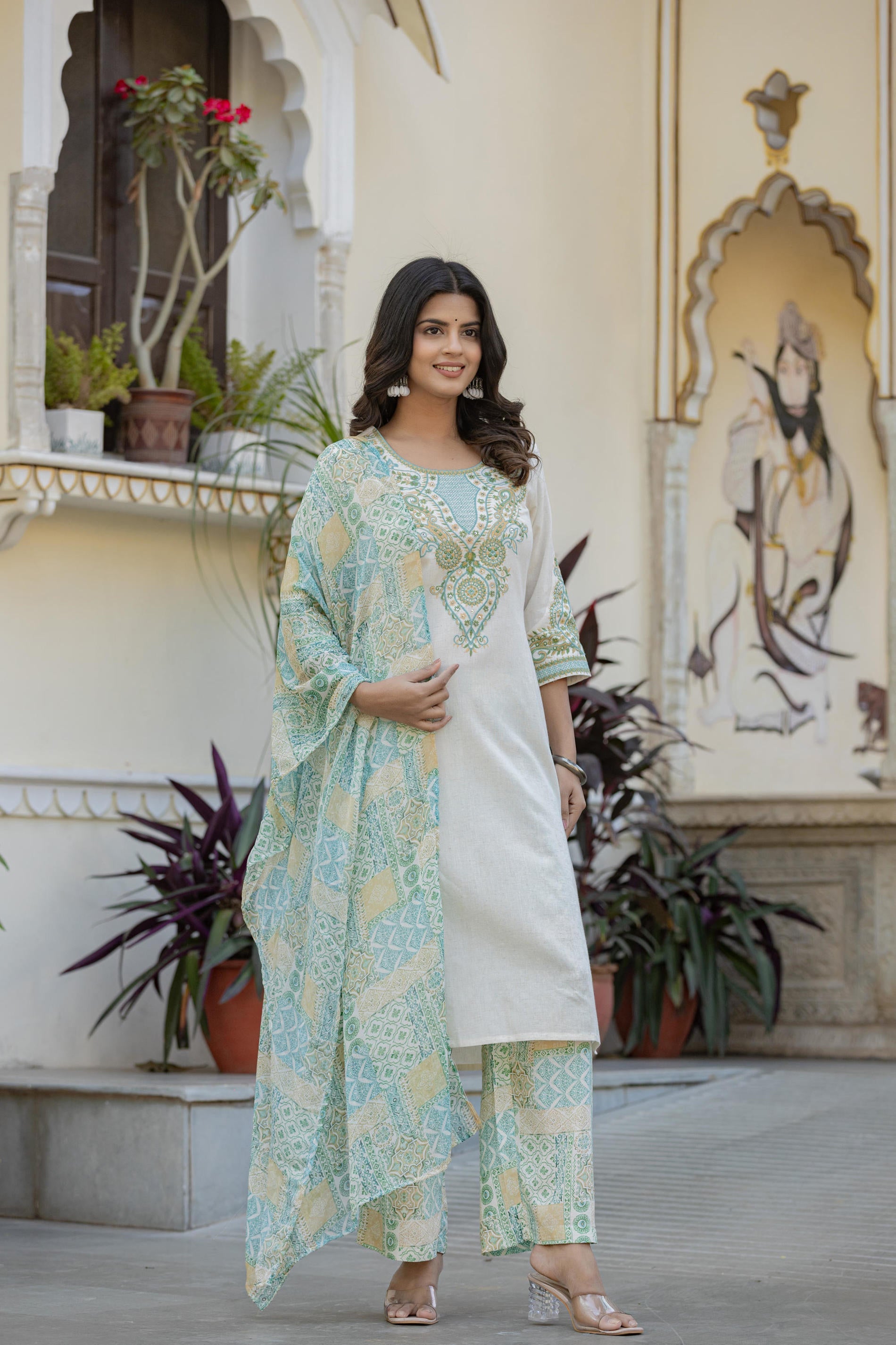 Multi Color Ethnic Printed Kurta Set with Dupatta
