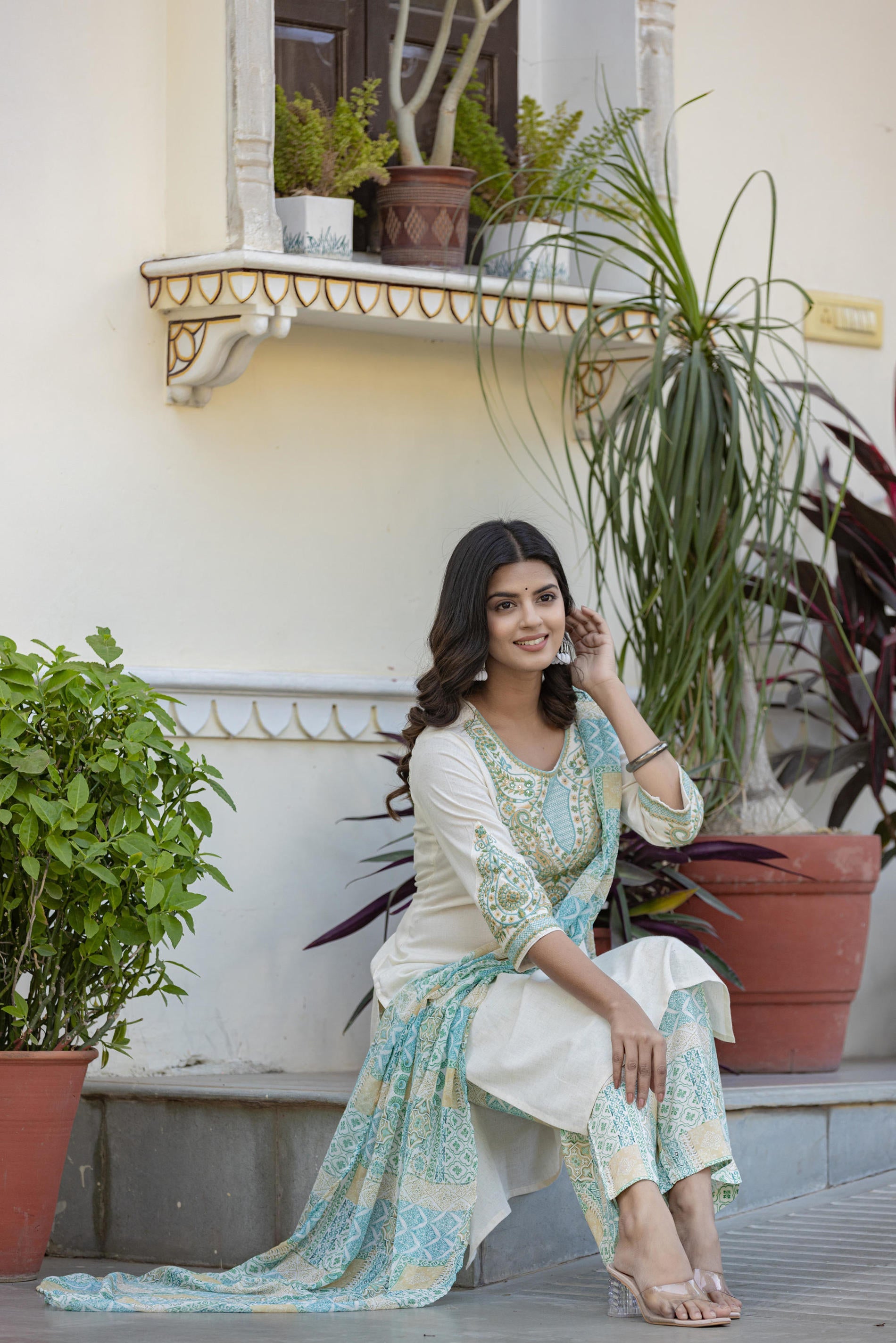 Multi Color Ethnic Printed Kurta Set with Dupatta