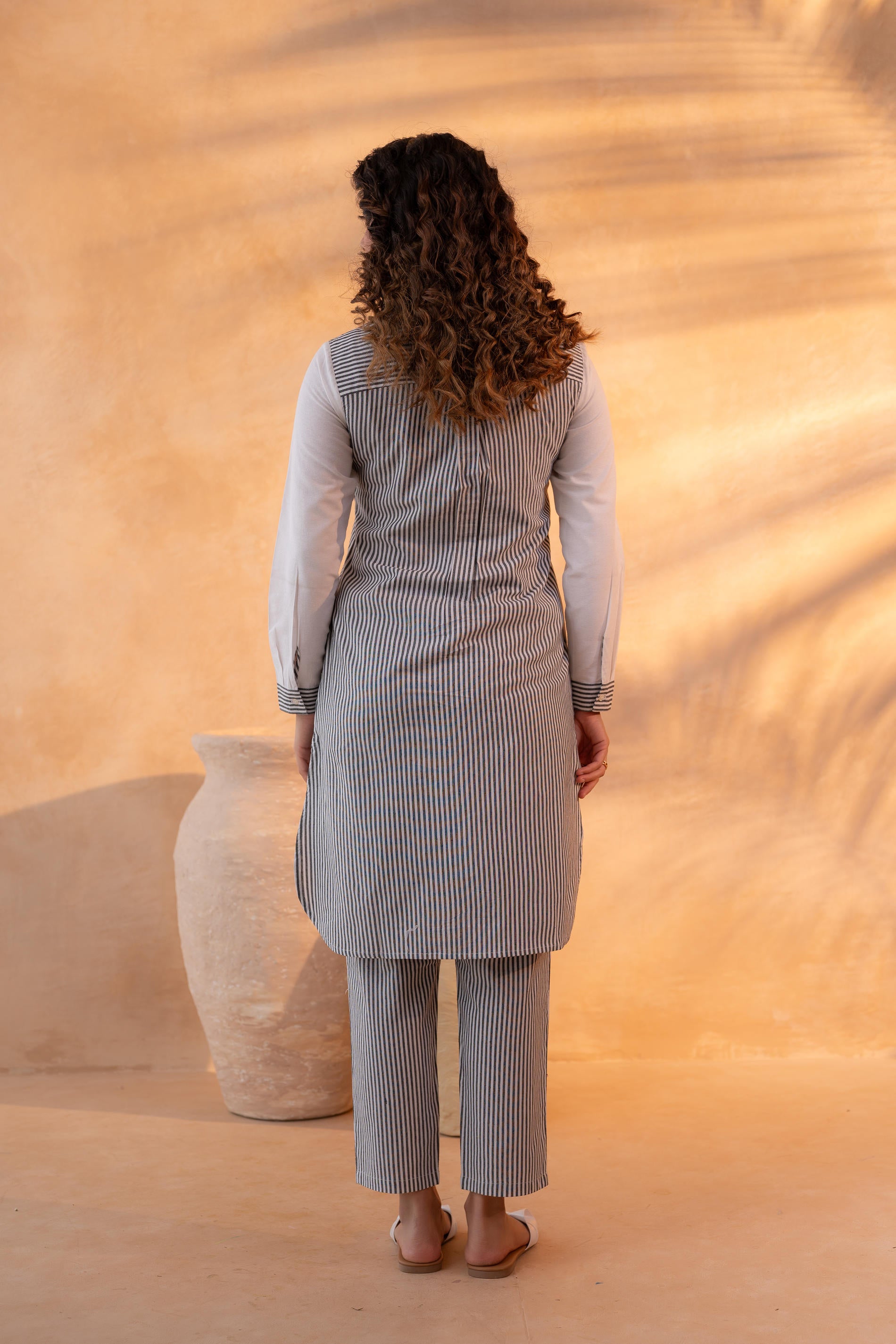 Black & White Divide Embroidered Panel Kurta Set