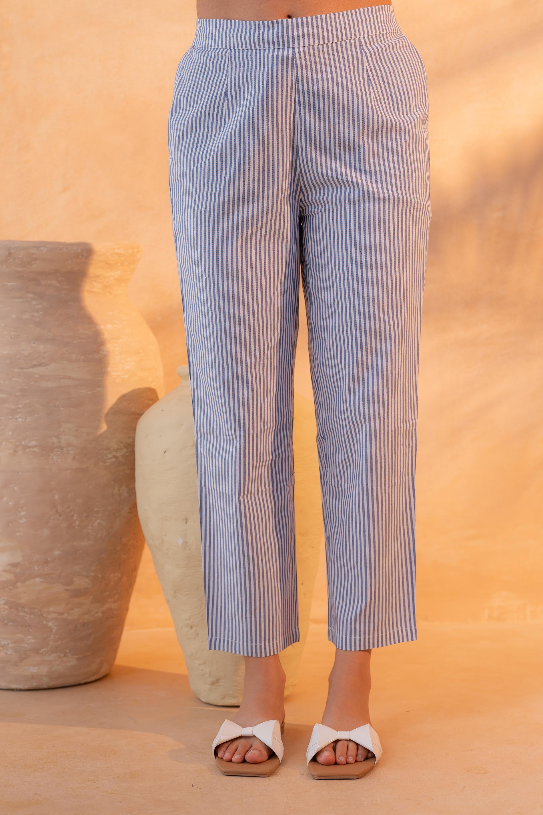 NavyBlue & White Divide Embroidered Panel Kurta Set