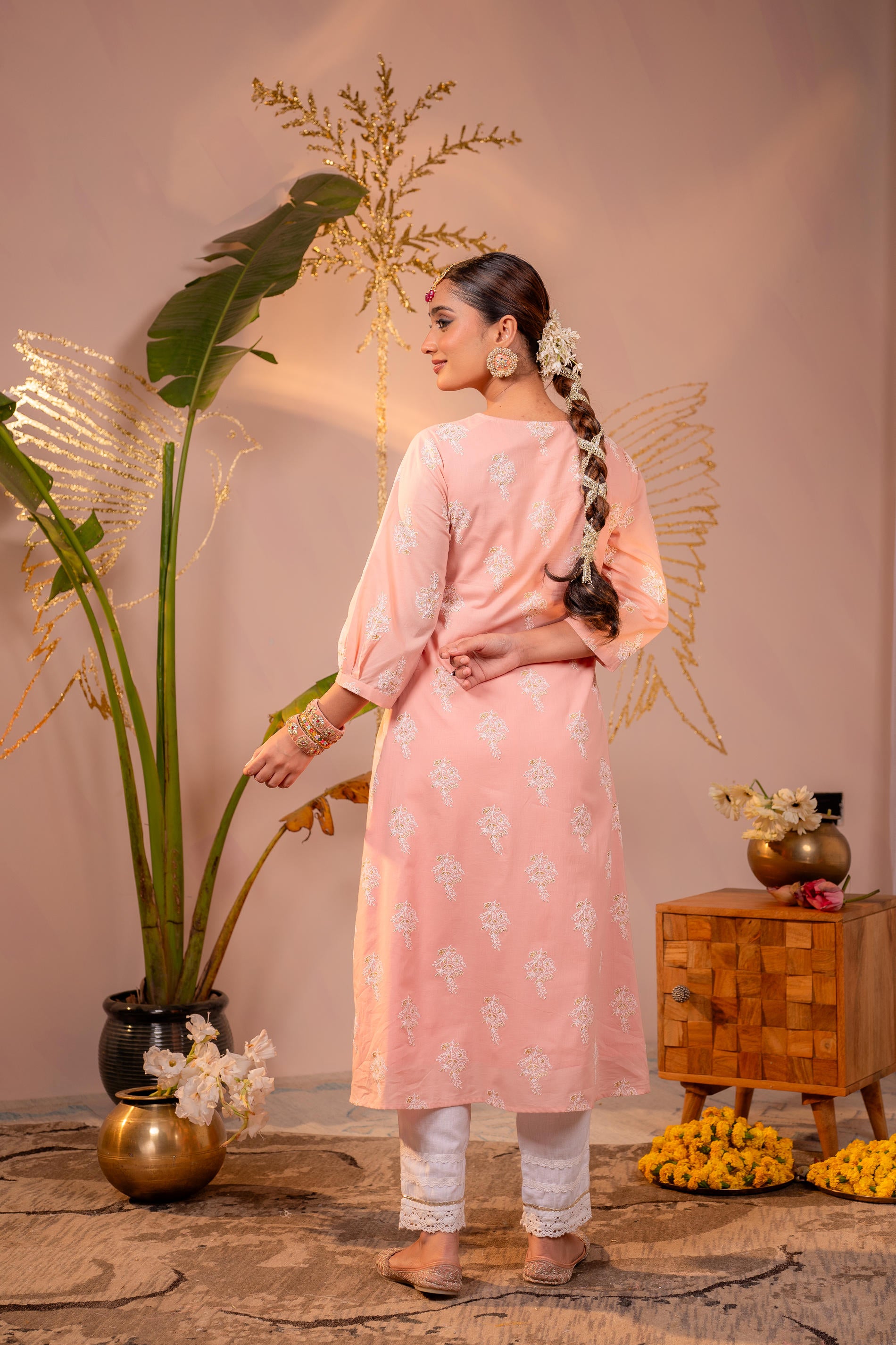 Gulnaar Peach Embroidered Kurta
