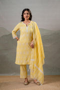 Sunlit Yellow Embroidered Kurta Set with Striped Dupatta