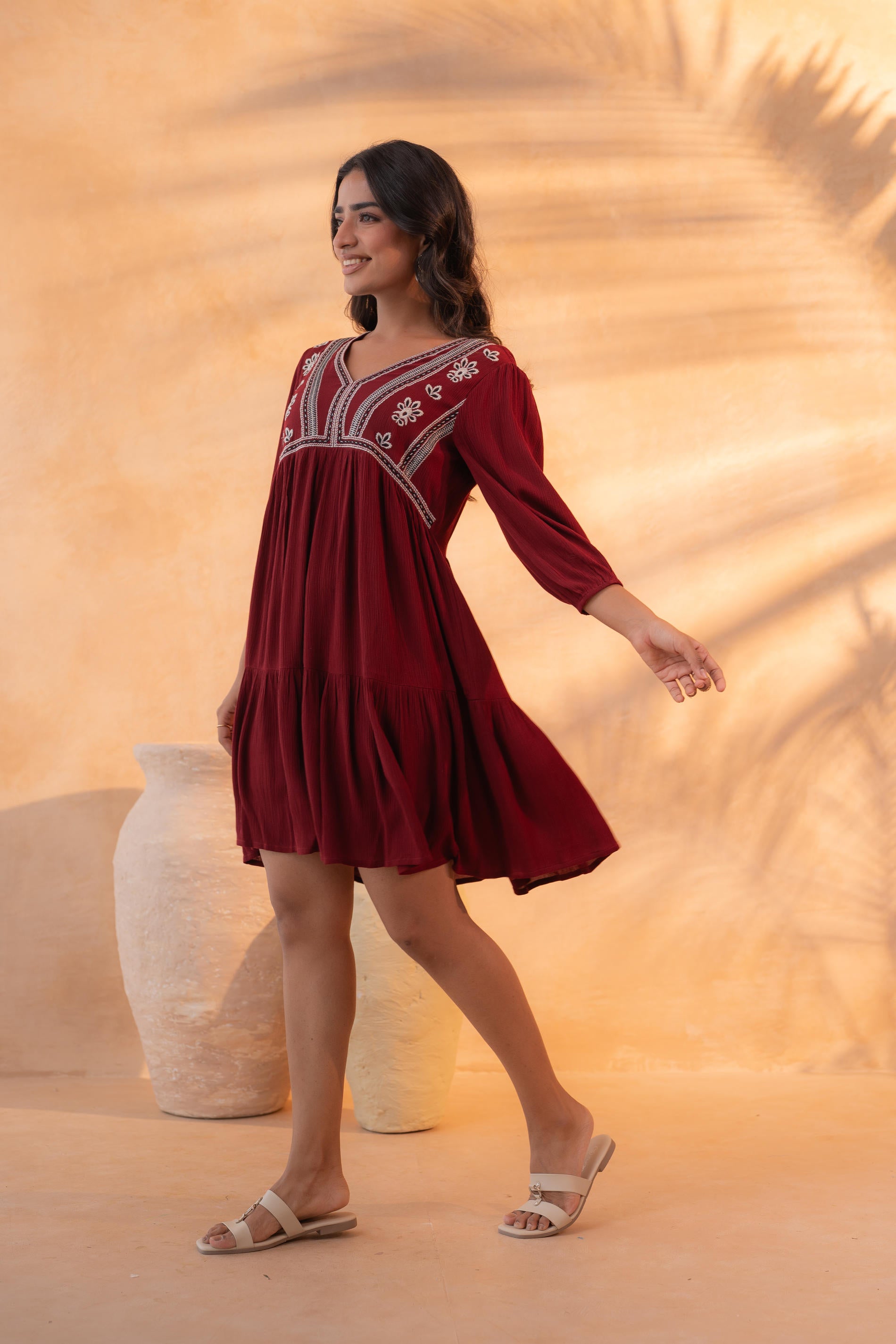 Maroon Nomad Embroidered Boho Dress Maroon Nomad Embroidered Boho Dress