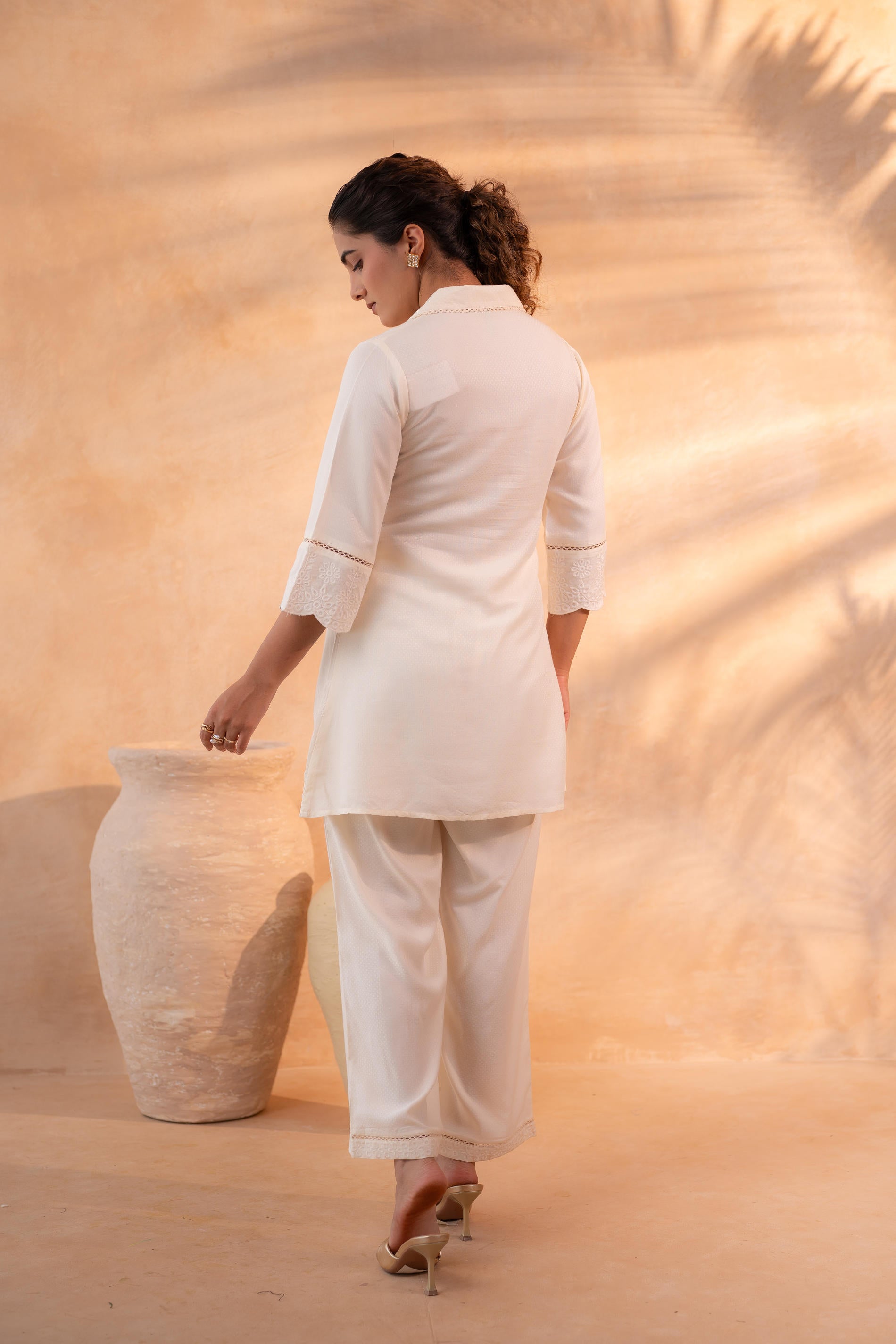 Beige Schiffli Lounge Co-Ord