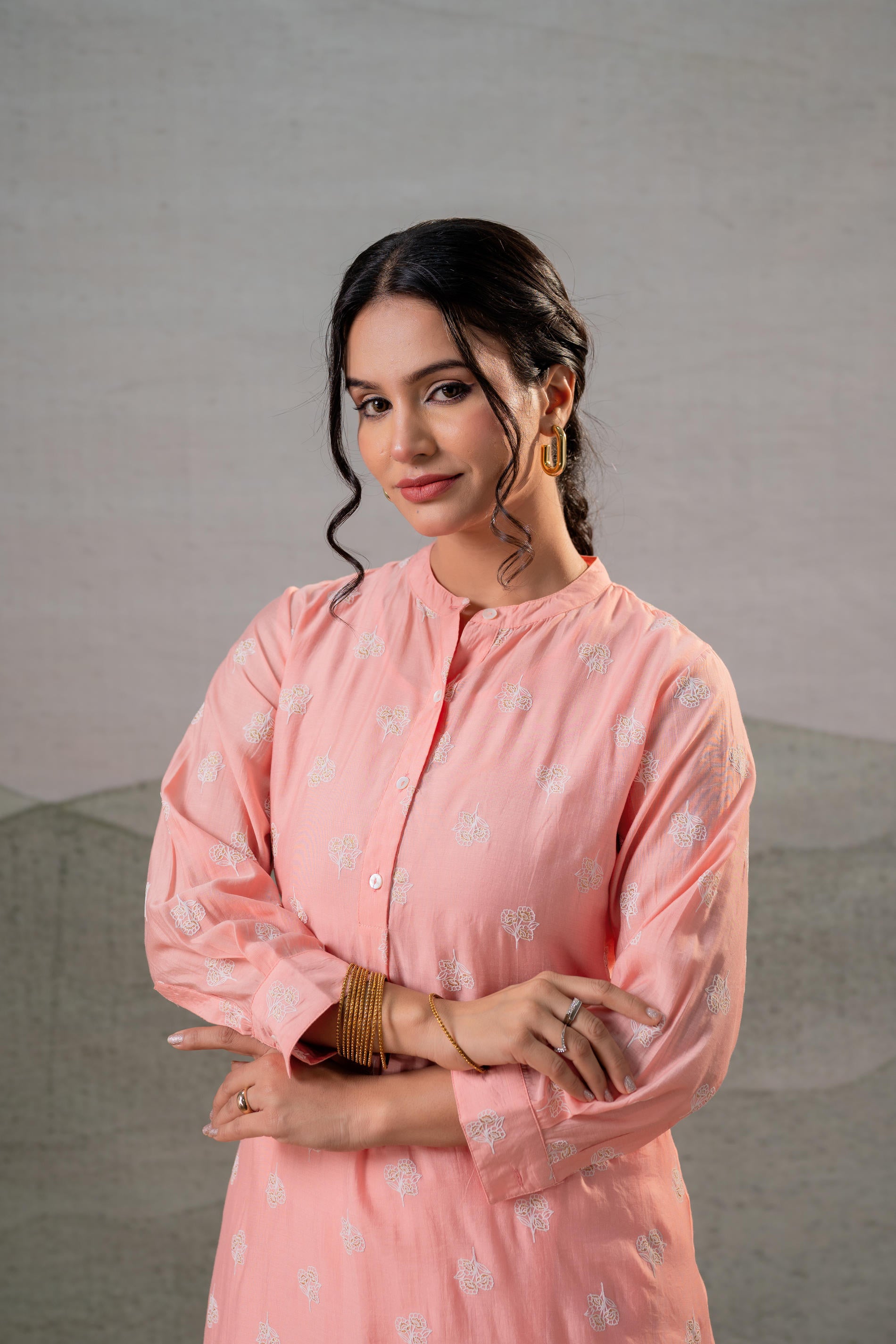 Peach Embroidered Kurta