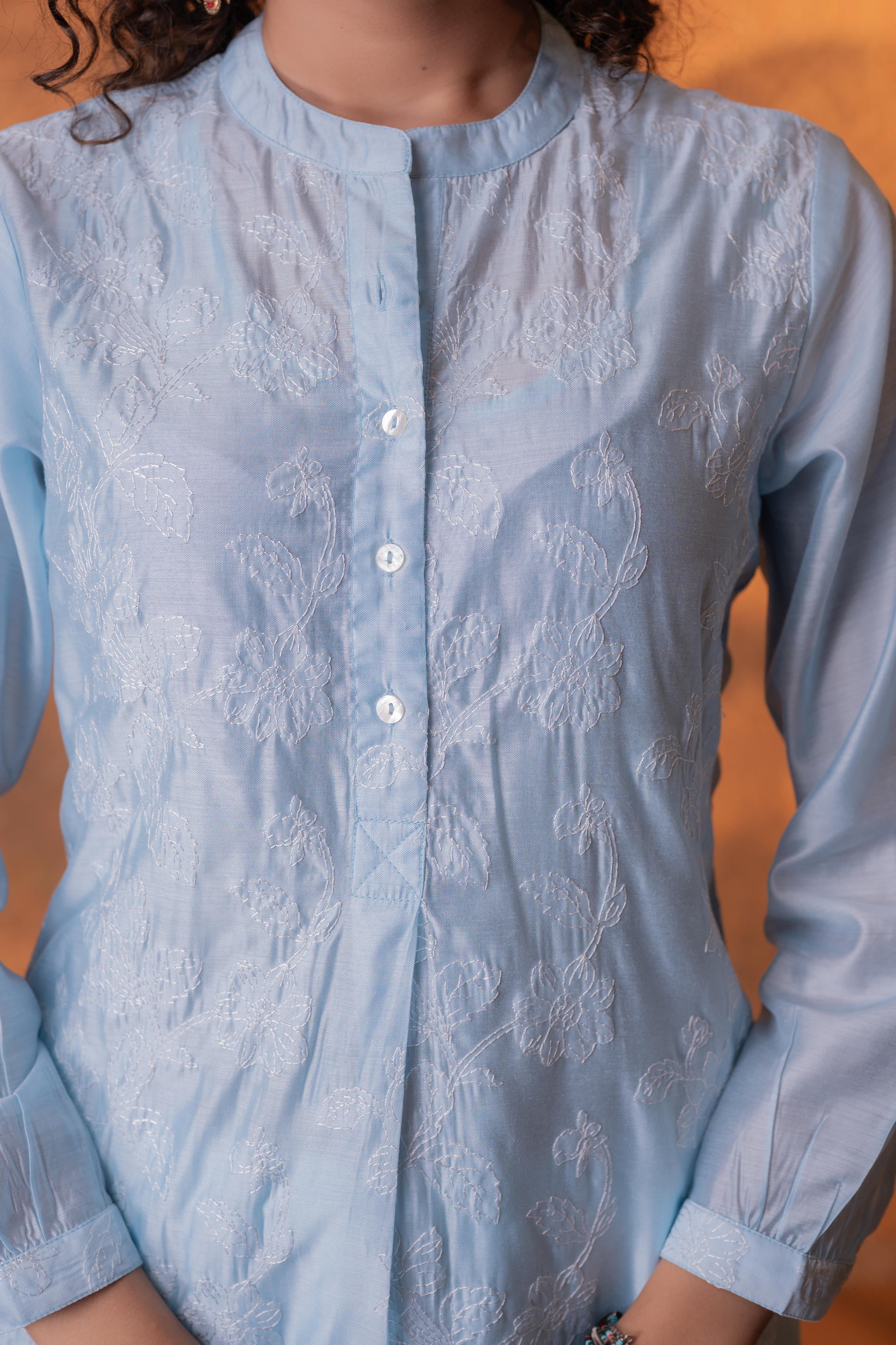 Neelara Powder Blue Foil Print Kurta