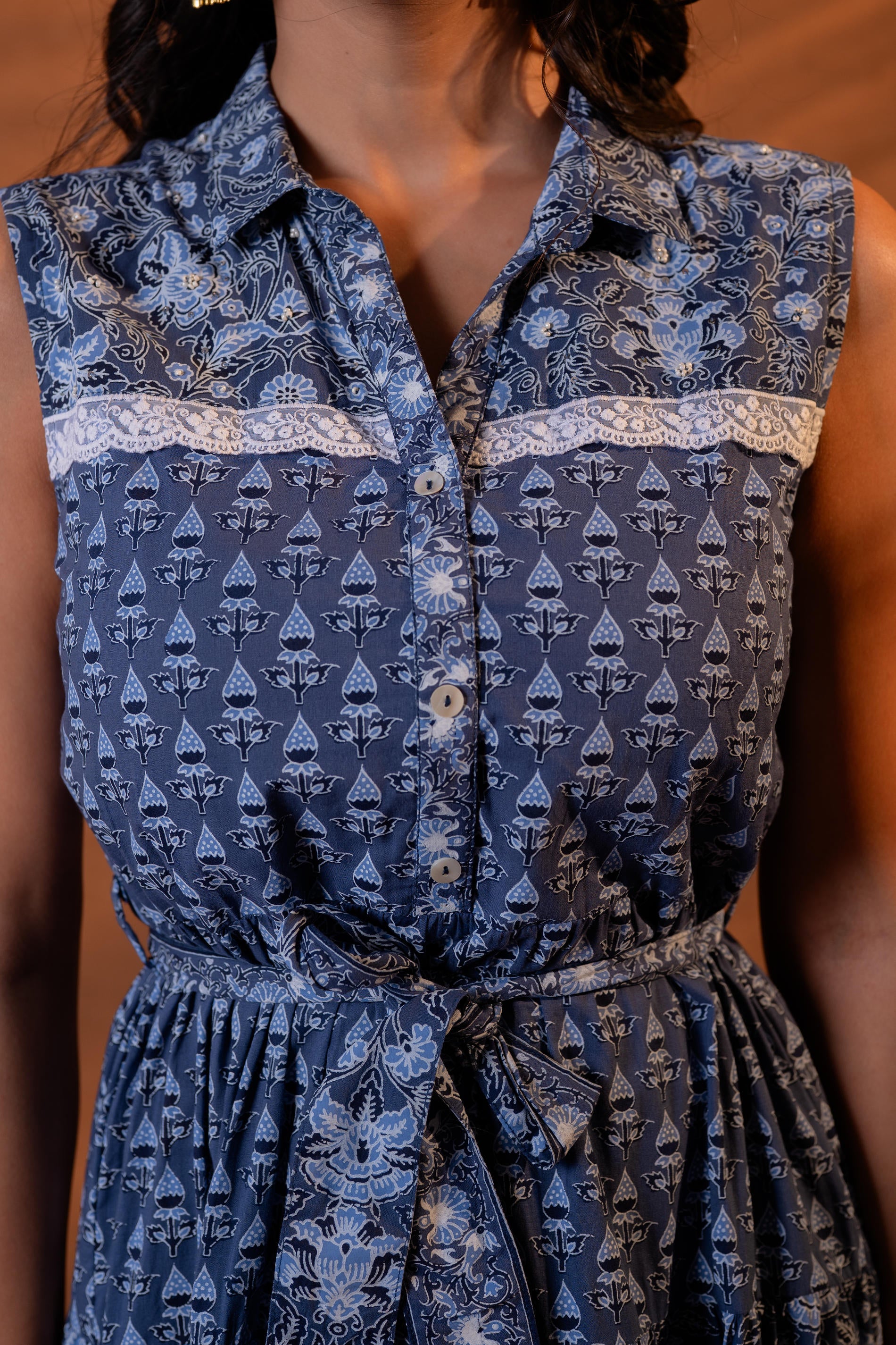 Indigo Vintage Bloom Long Dress
