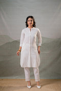 Cotton Bloom White Textured Straight Kurta