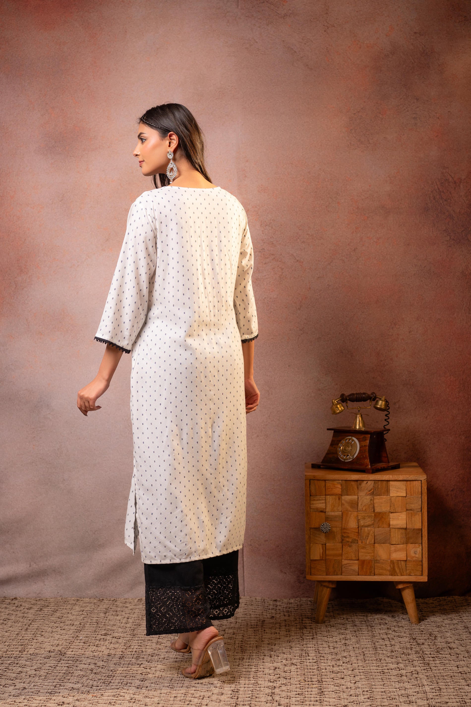 White Dobby Viscose Embroidered Kurta