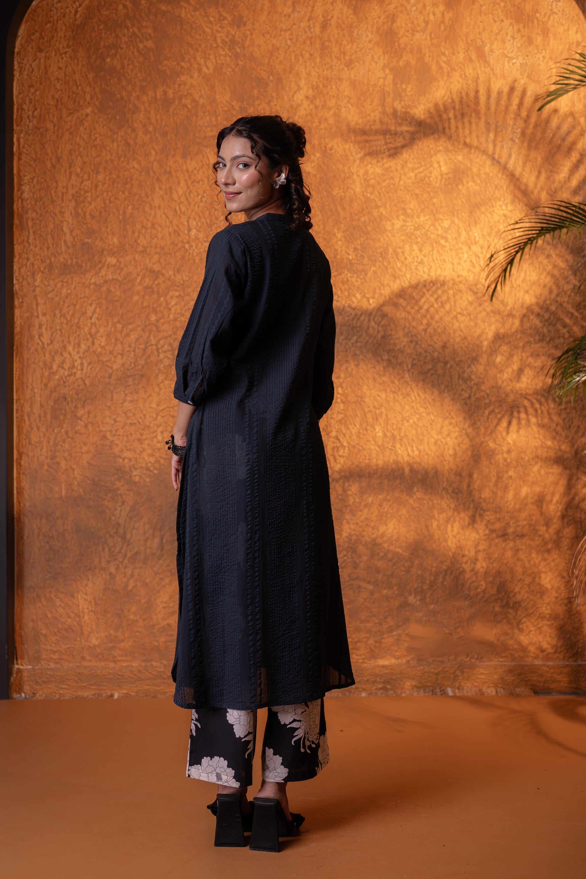 Black Cotton A-Line Kurta Pant Set