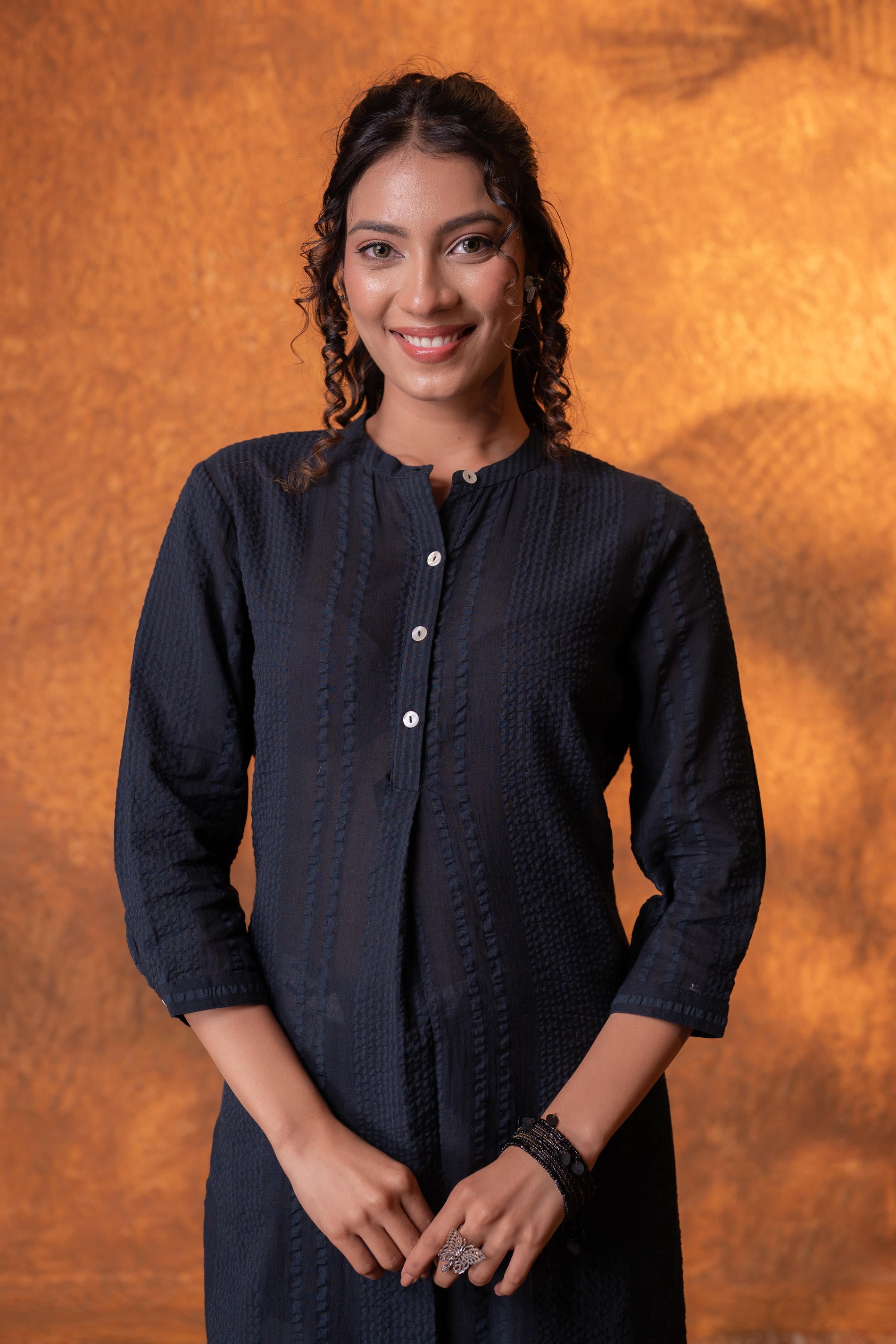 Black Cotton A-Line Kurta Pant Set