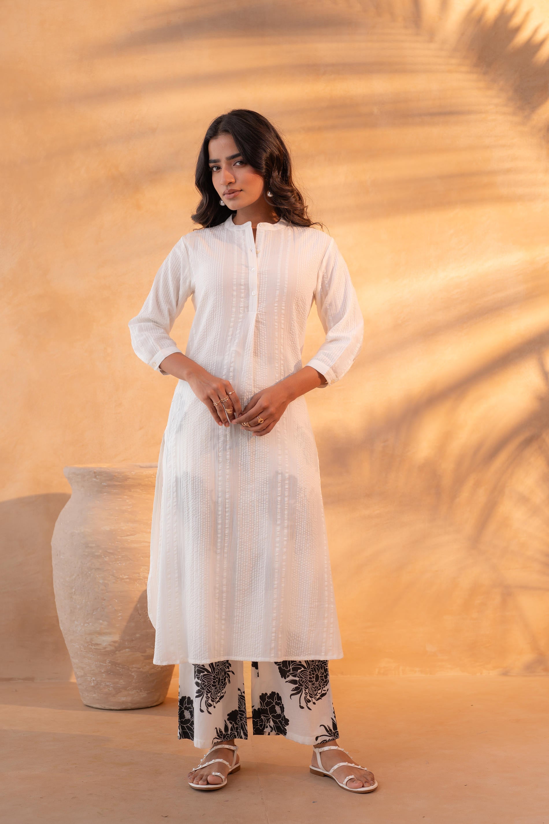 White Cotton A-Line Kurta Pant Set