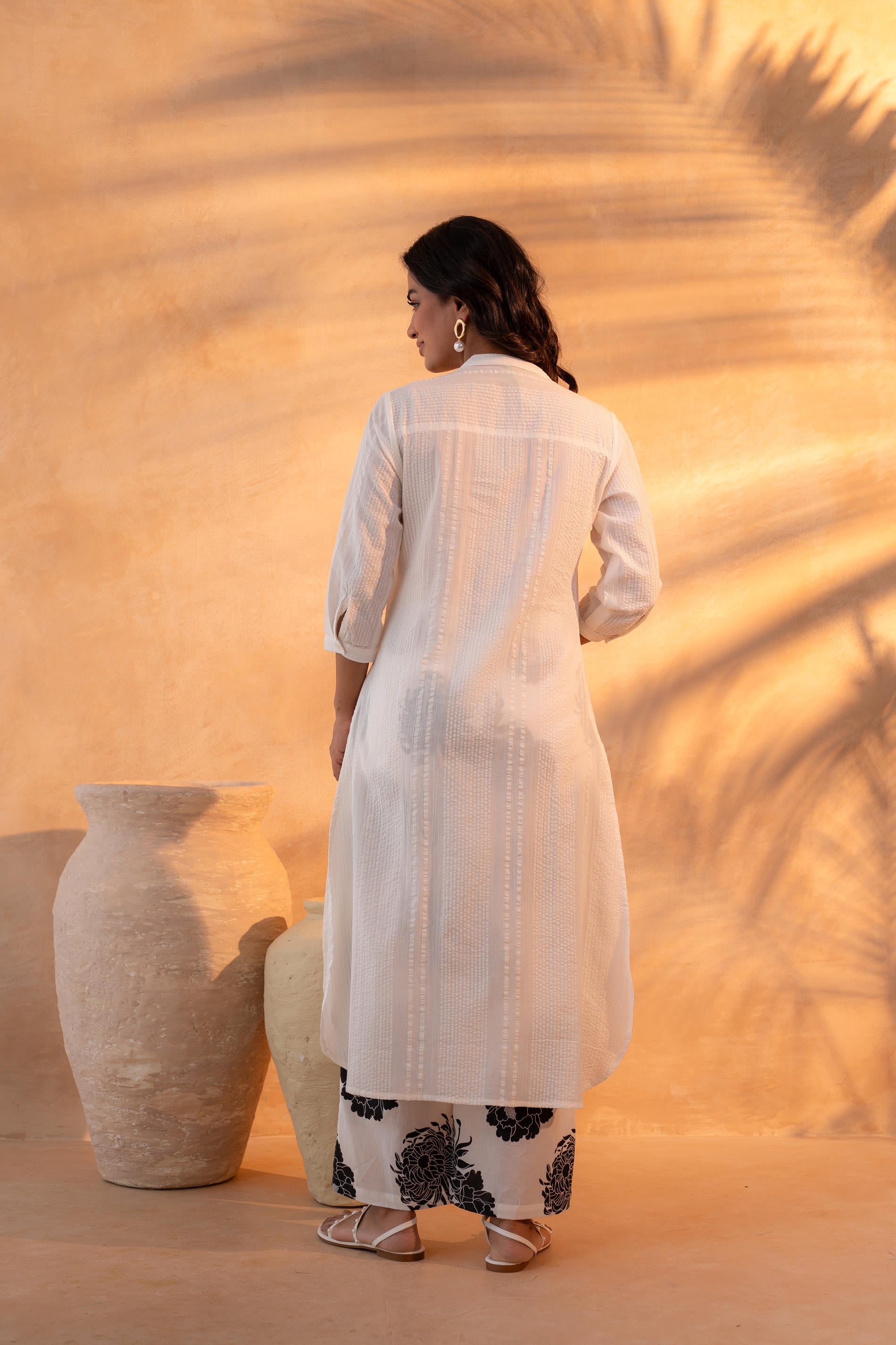 White Cotton A-Line Kurta Pant Set