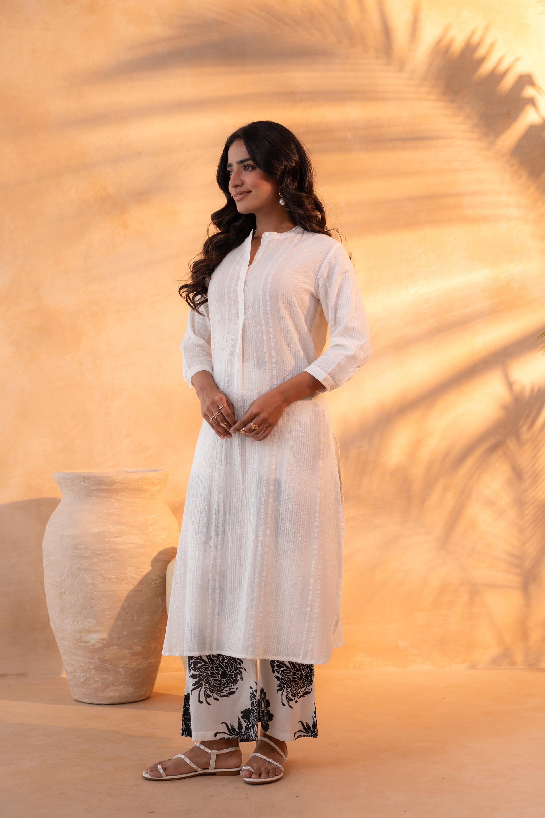 White Cotton A-Line Kurta Pant Set
