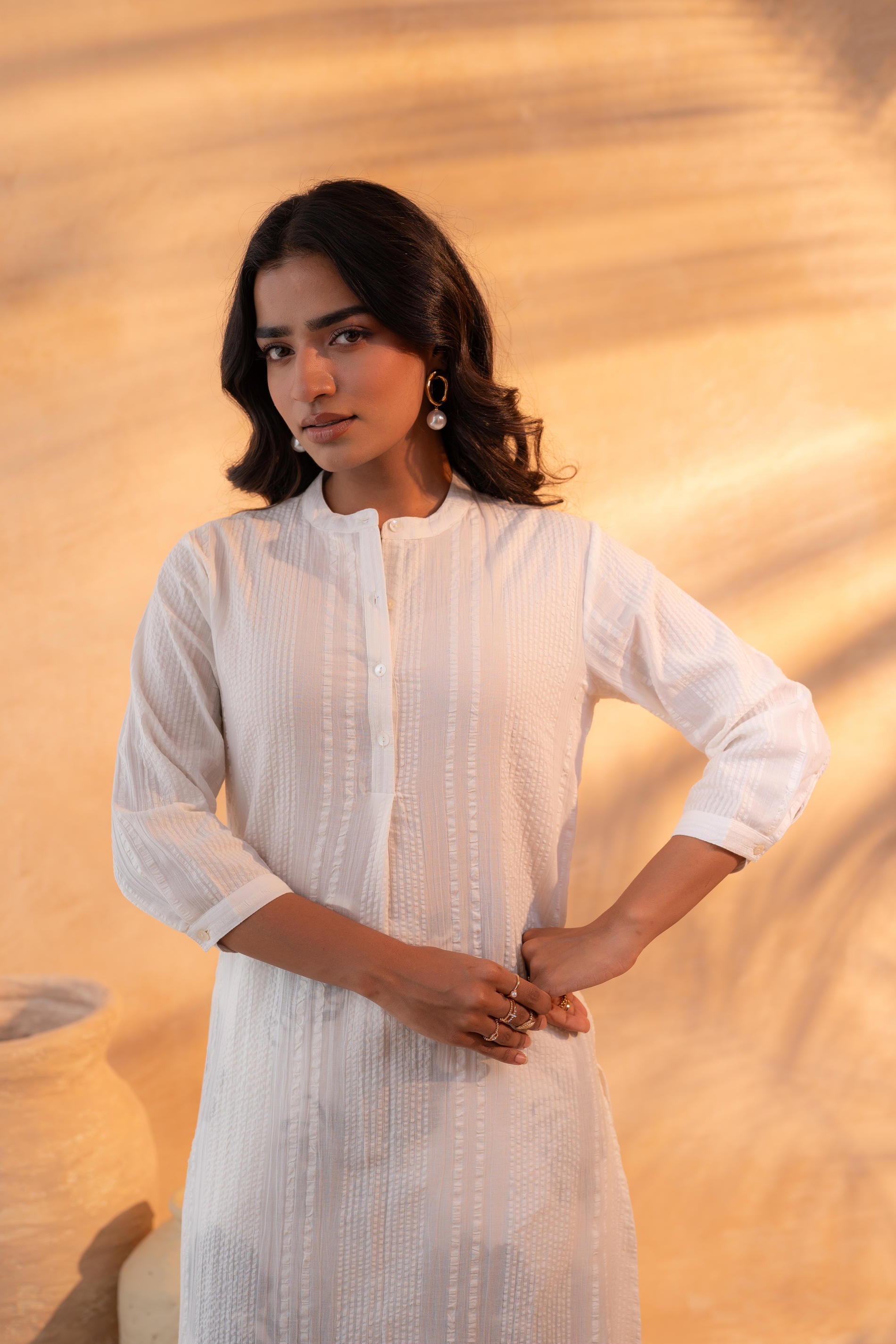 White Cotton A-Line Kurta Pant Set
