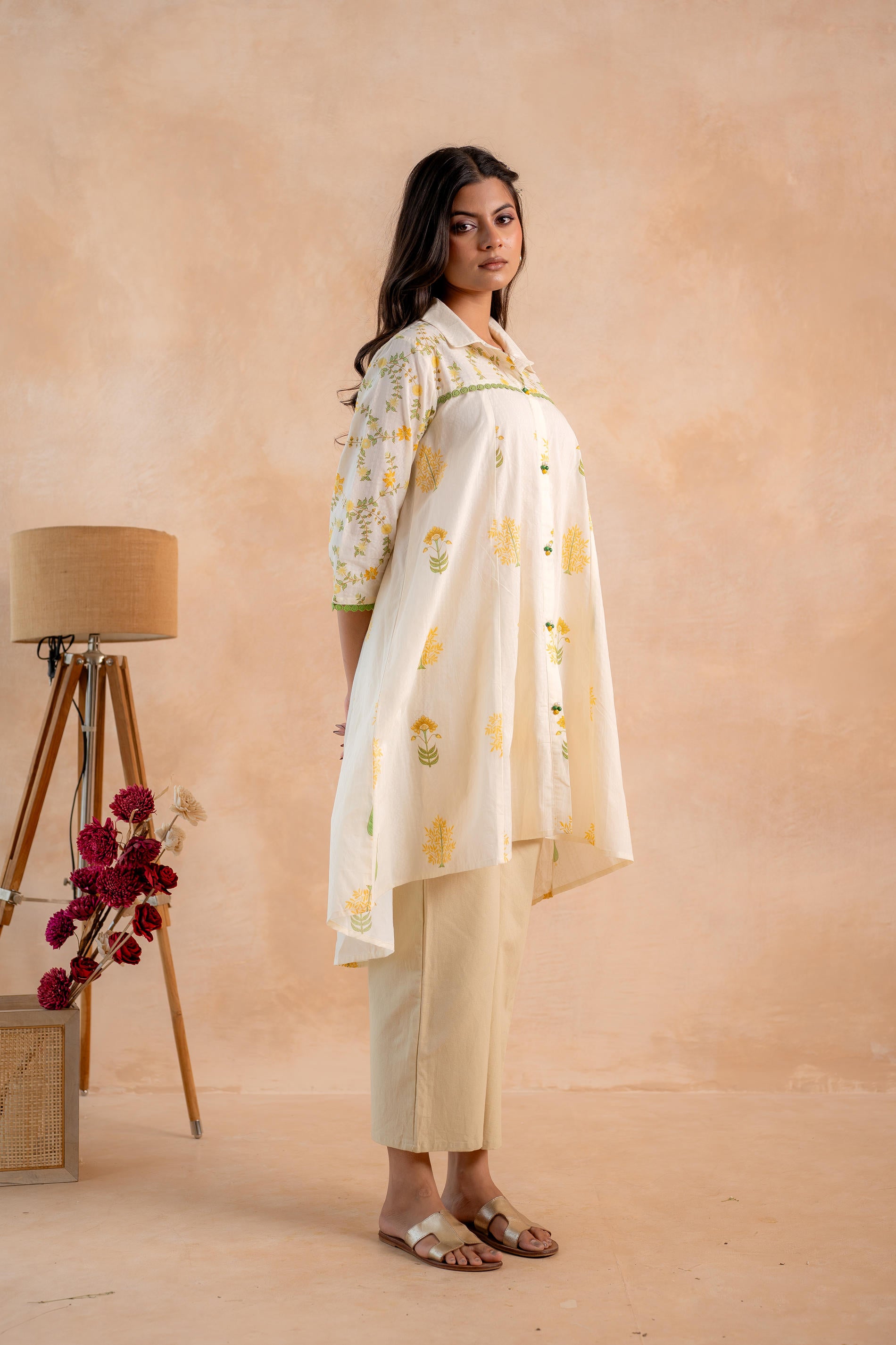 Off-White Garden Printed A-Line Tunic Kurta