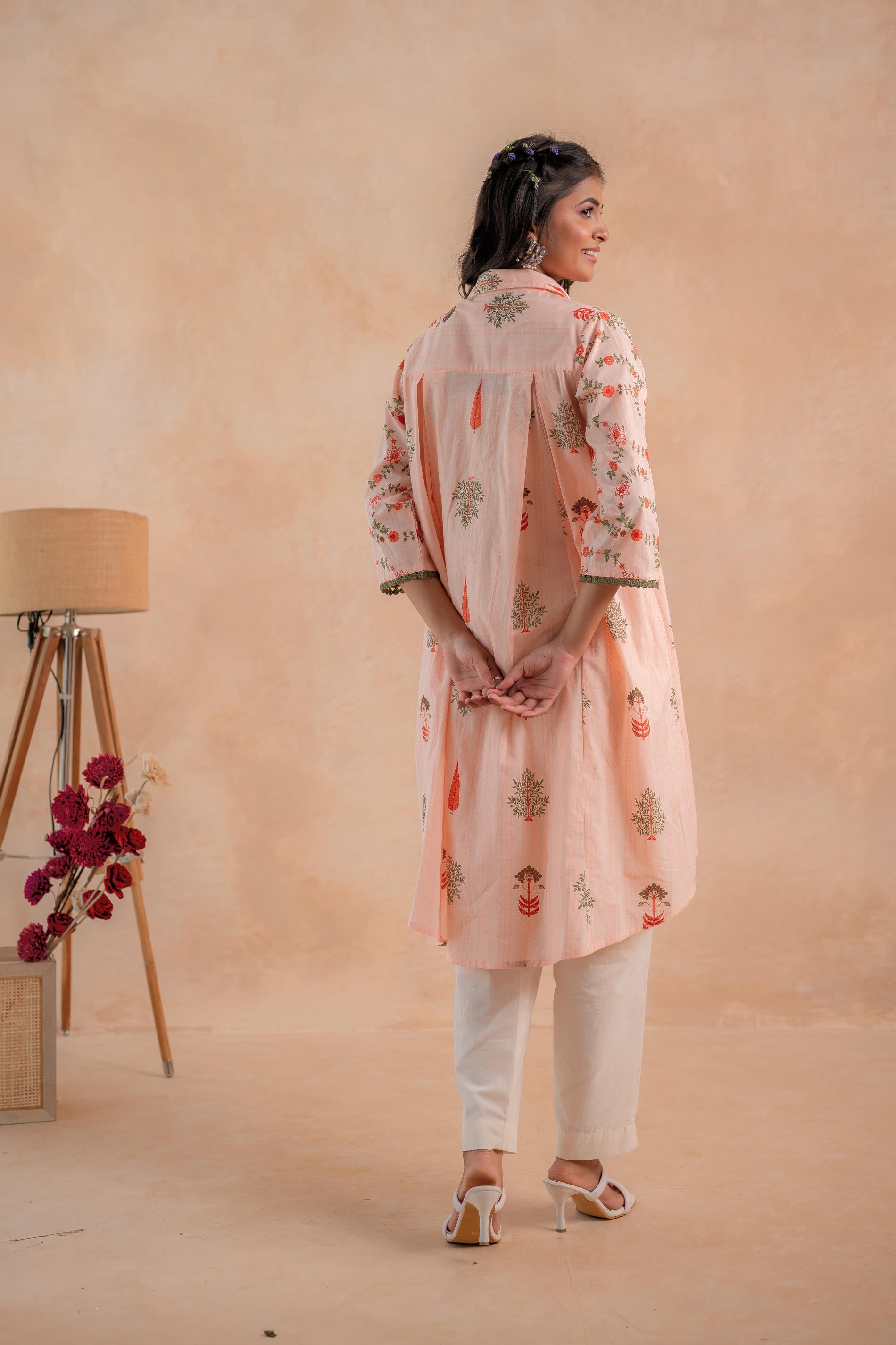 Blush Peach Garden Printed A-Line Tunic Kurta