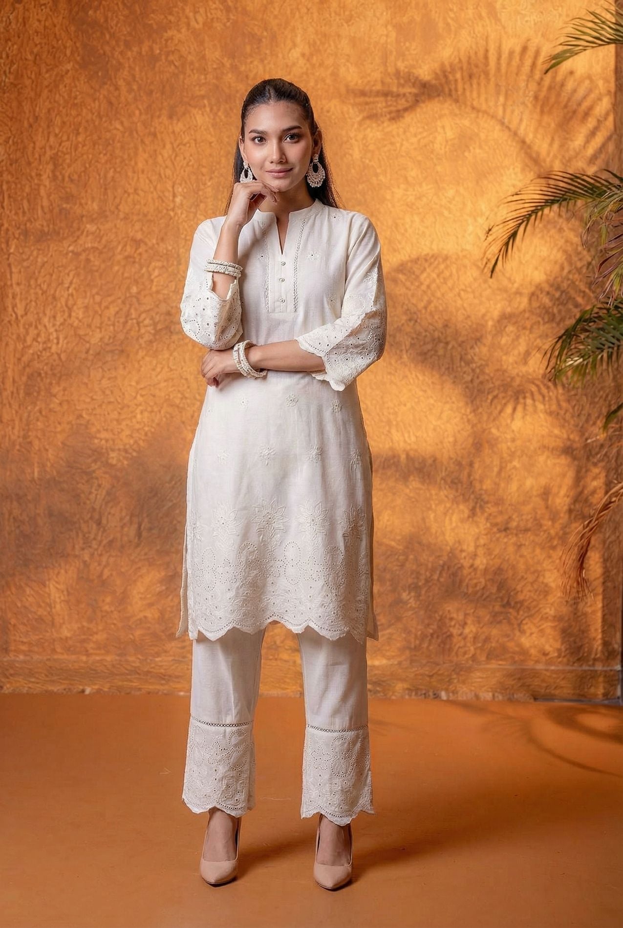 Off-White Dune Tonal Schiffli Kurta Set
