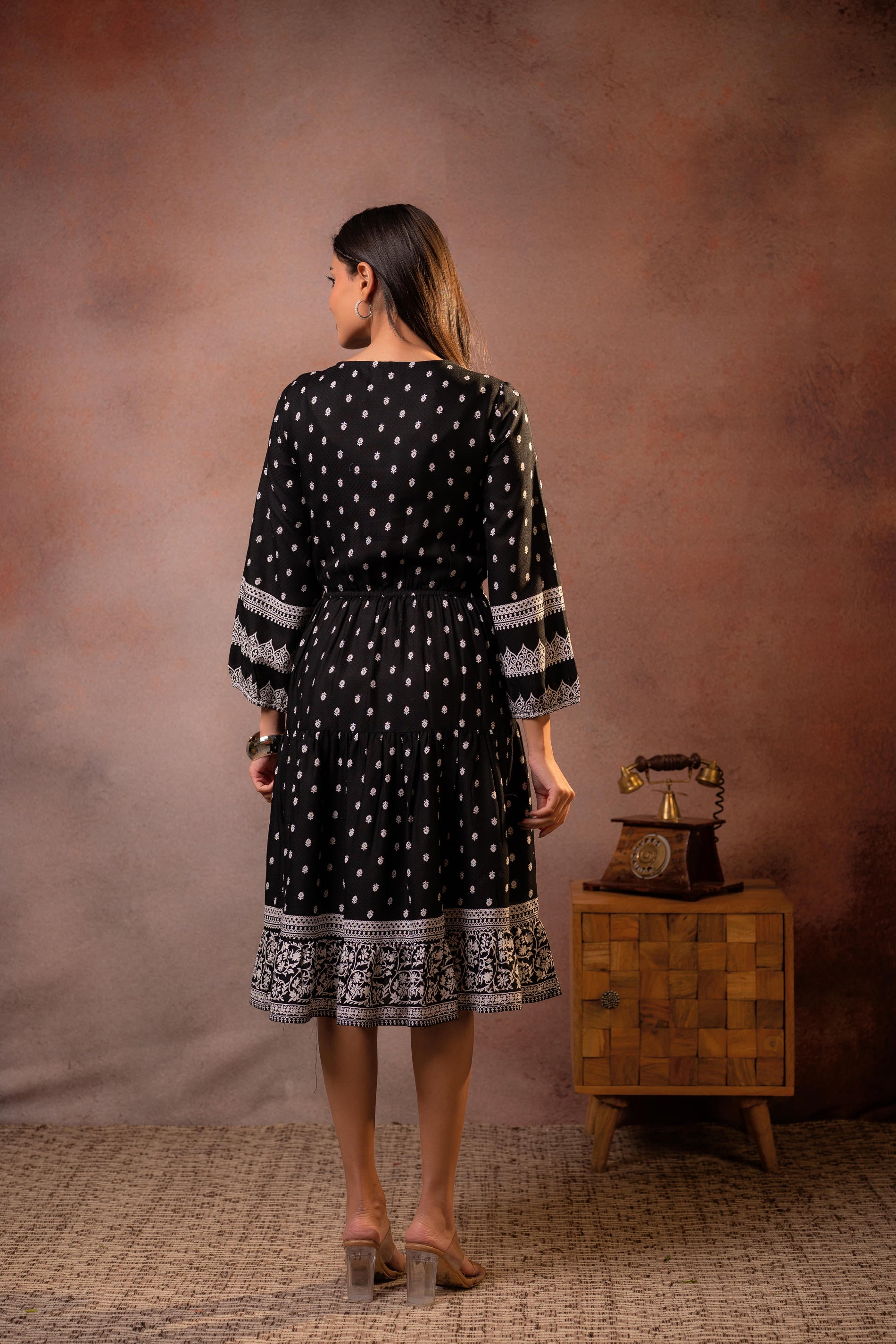 Noir Folk Printed Flare Dress