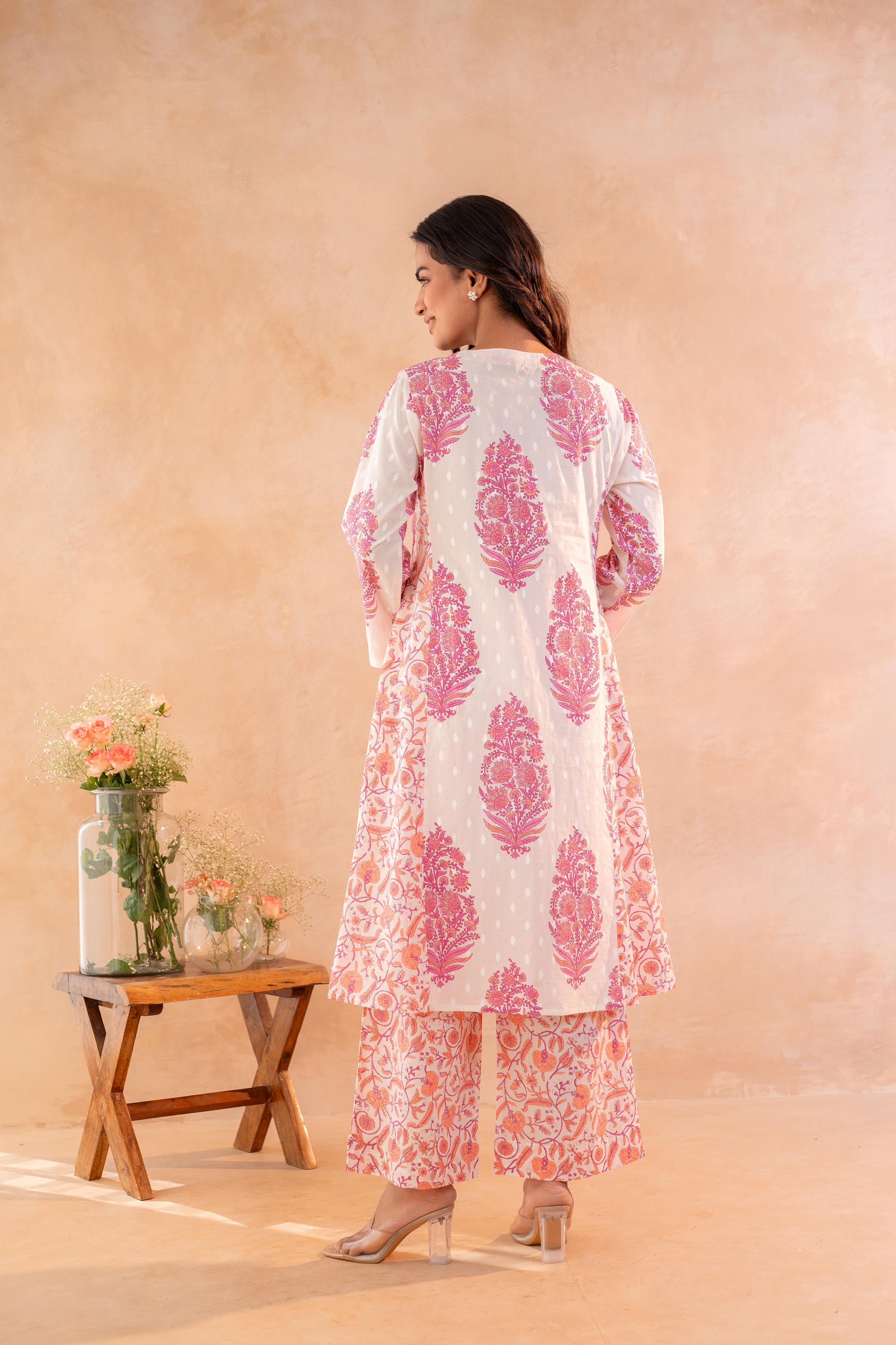 Ivory Aqua Floral Printed A-Line Kurta Set with Coordinated Dupatta