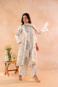 Ivory Aqua Floral Printed Off-White A-Line Kurta Set with Coordinated Dupatta