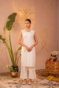 White Embroidered Viscose Straight Kurta Pant Set
