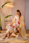 Ivory Coral Blossom Printed Kurta Pant And Dupatta Set