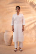 Off-White Schiffli Kurta And Pant Set