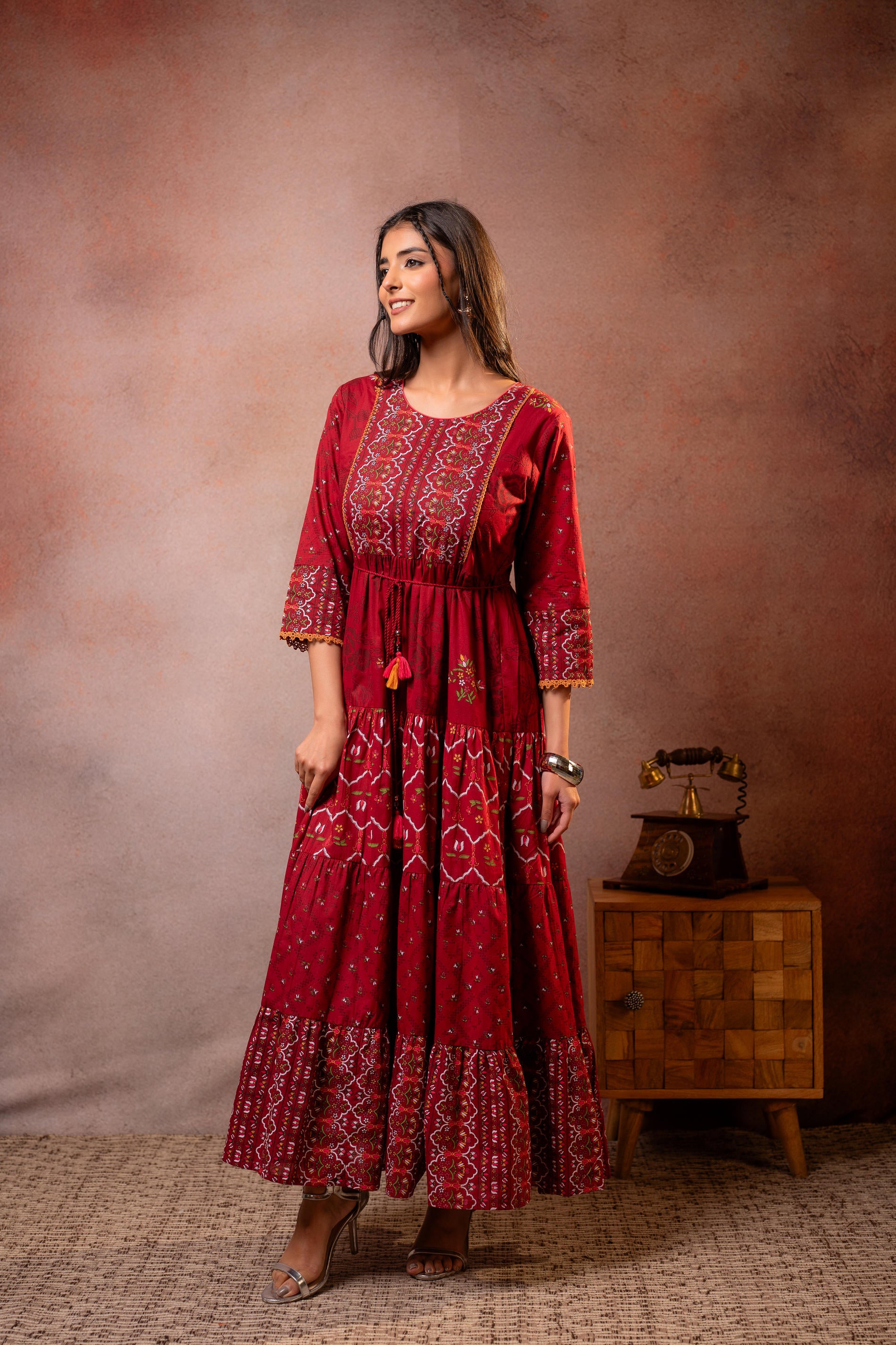 Rangriti Noor  Maroon Handcrafted Boho Dress