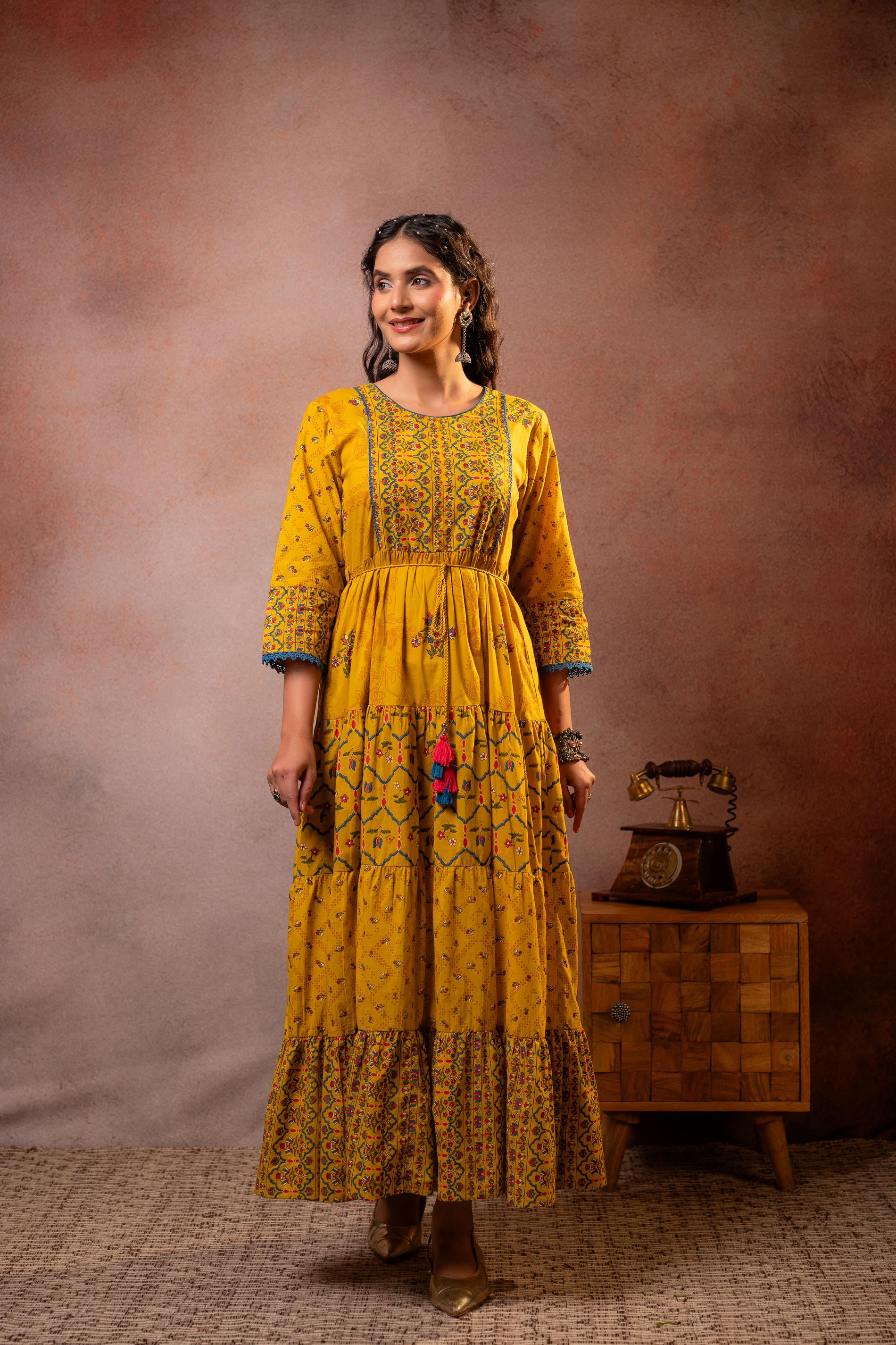Rangriti Noor  Mustard Handcrafted Boho Dress