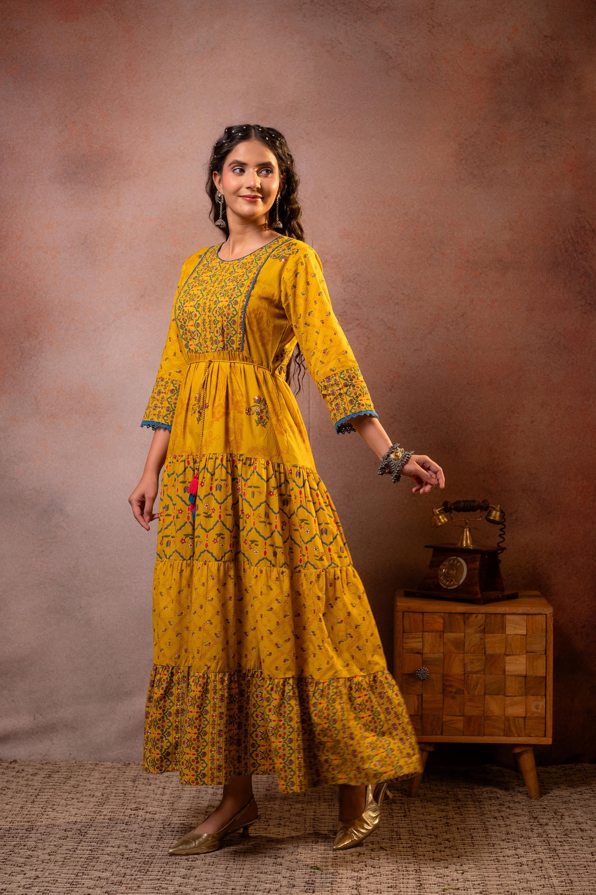 Rangriti Noor  Mustard Handcrafted Boho Dress