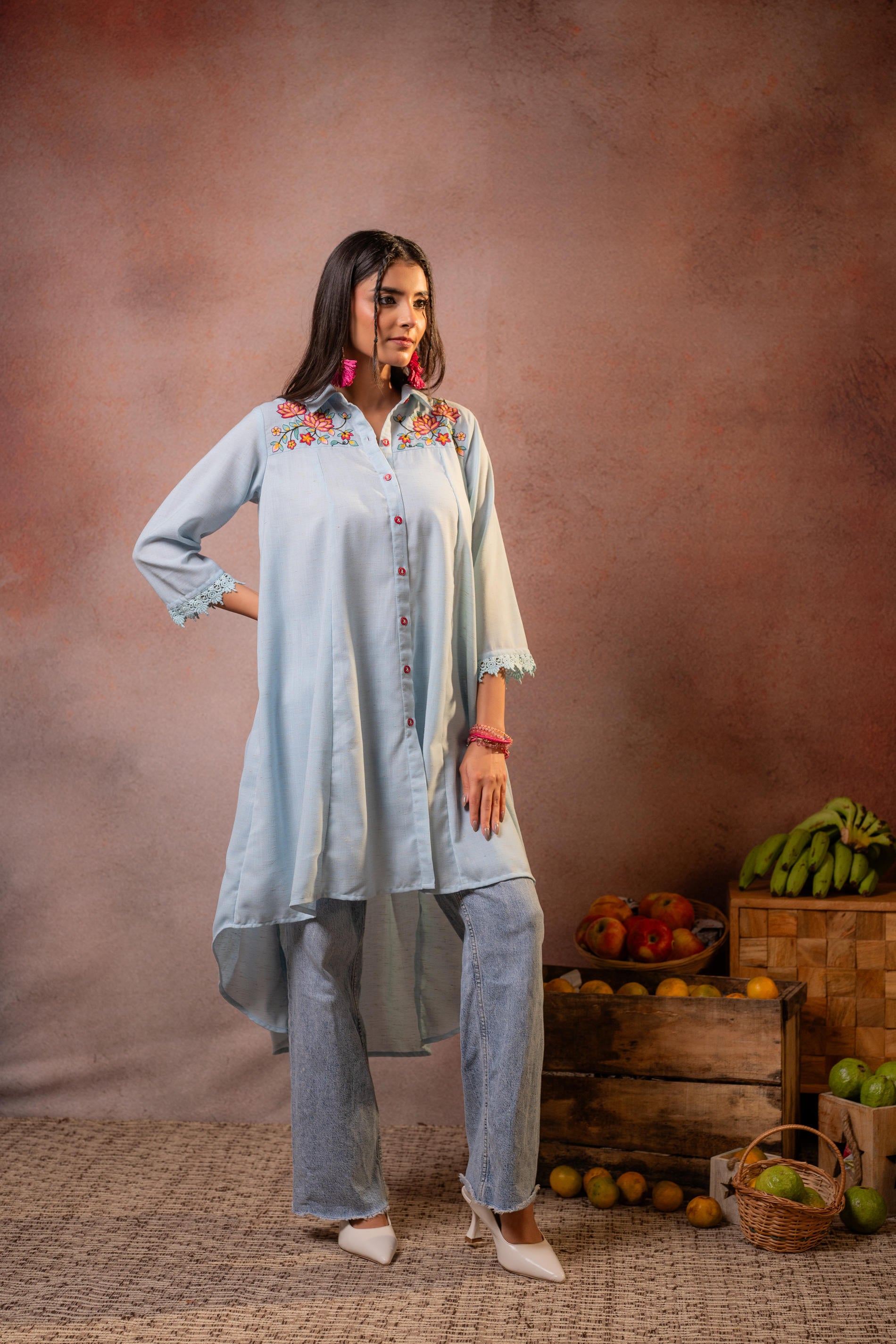 Meadow PowderBlue Bloom Embroidered Shirt Kurta