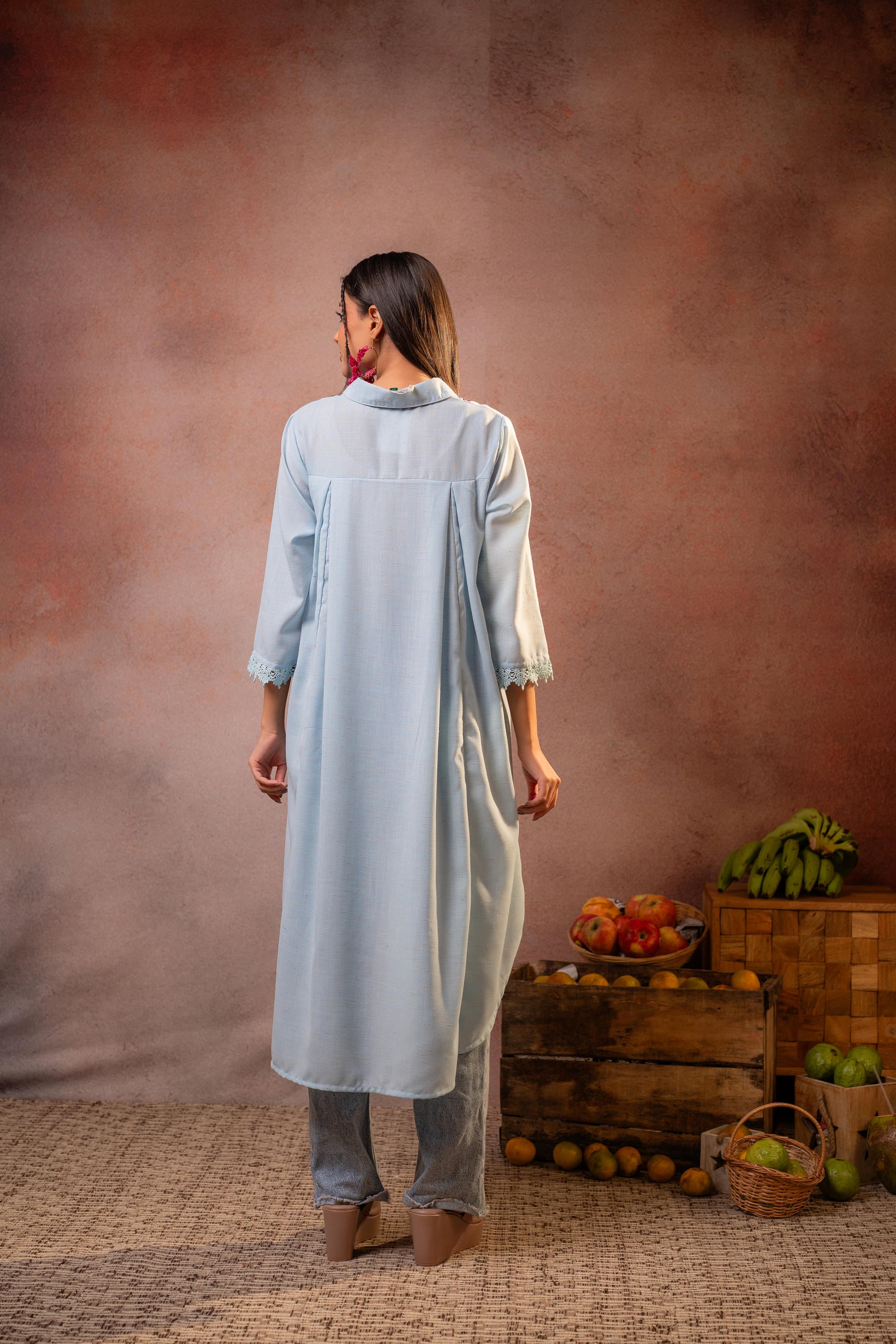 Meadow PowderBlue Bloom Embroidered Shirt Kurta