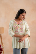 Pistagreen Printed Yoke Flared Ethnic Tunic