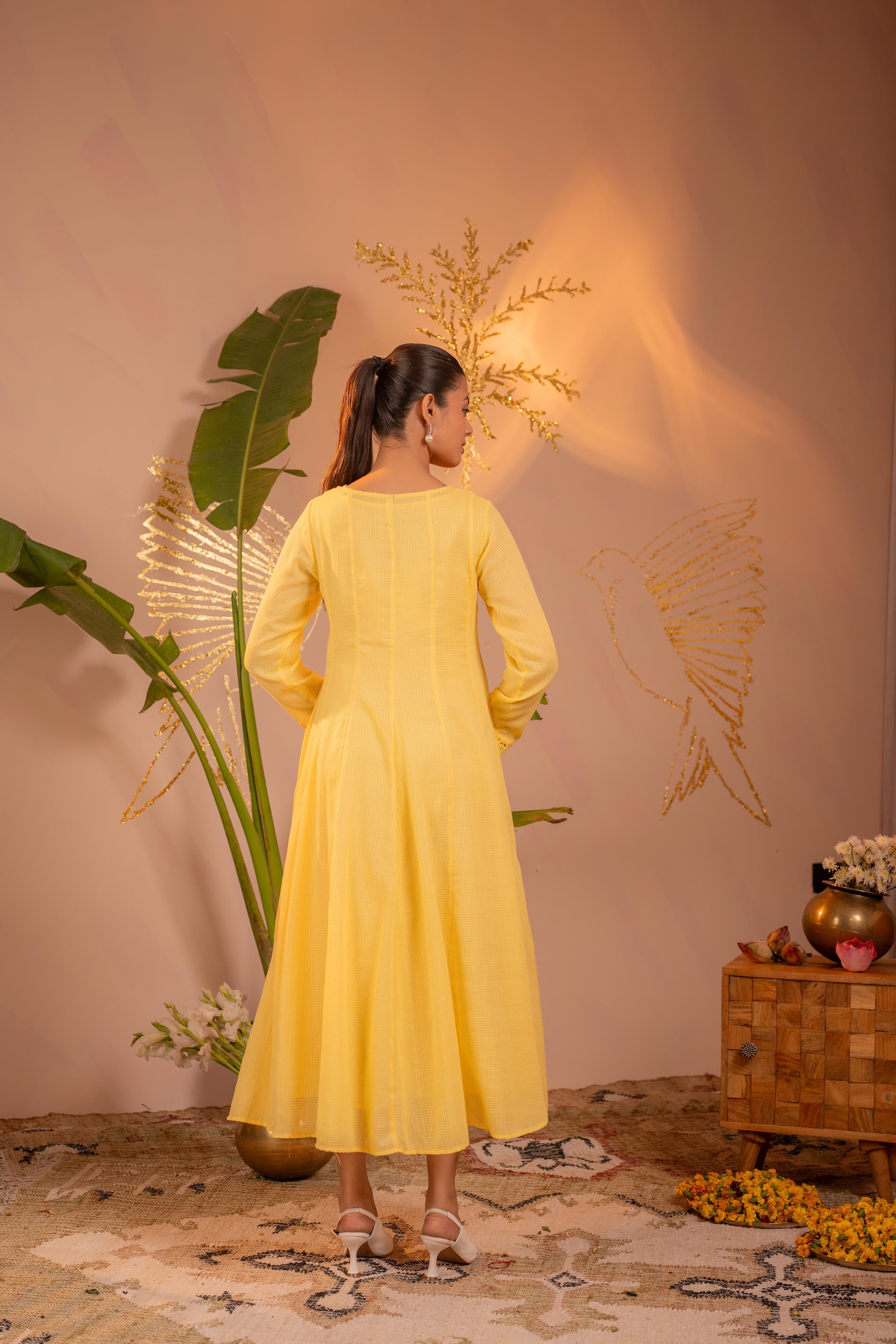 Sunlight Yellow Blush Lace PatchWork Anarkali Kurta