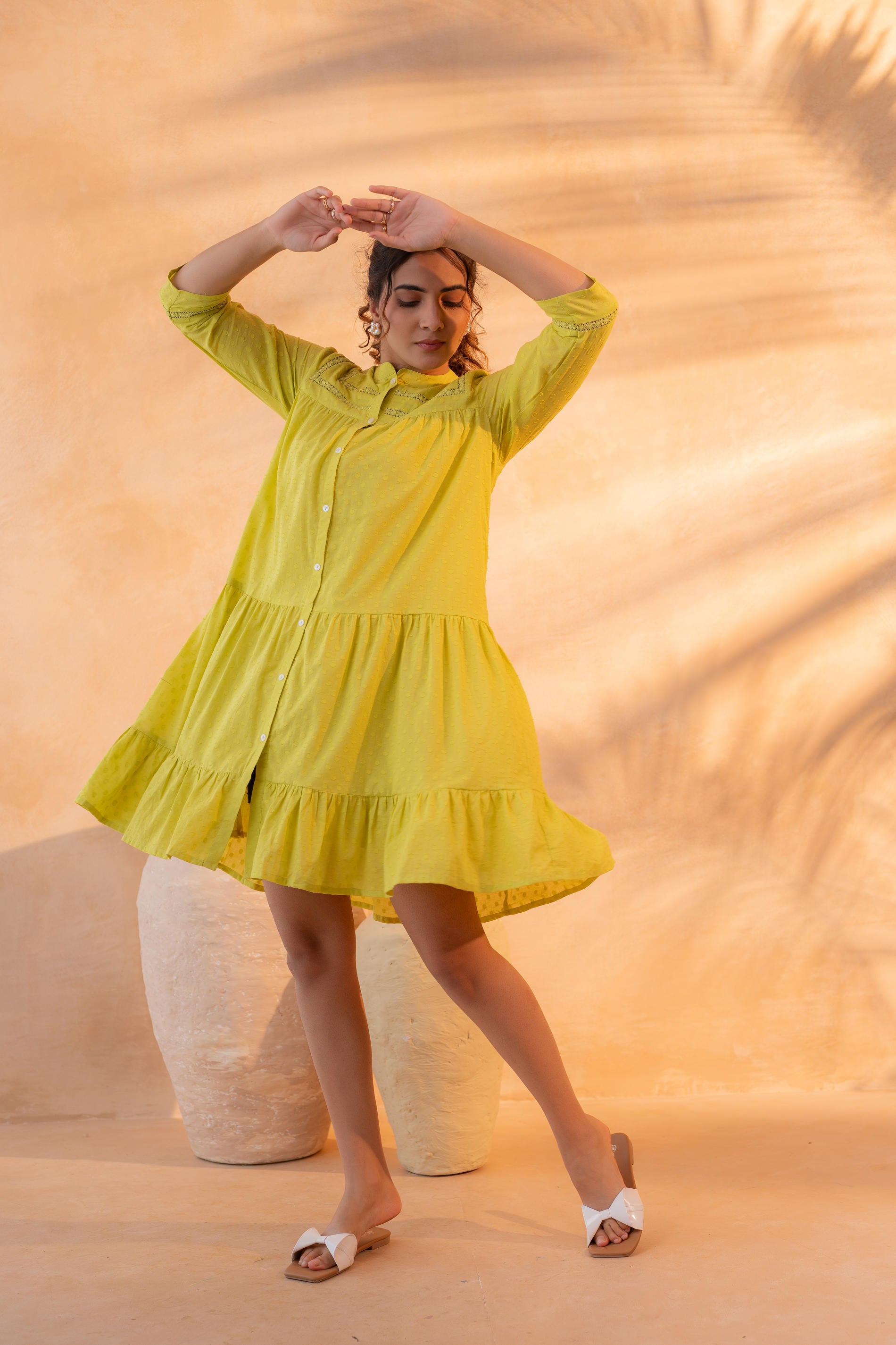 Zest Bloom Green Tiered Summer Dress