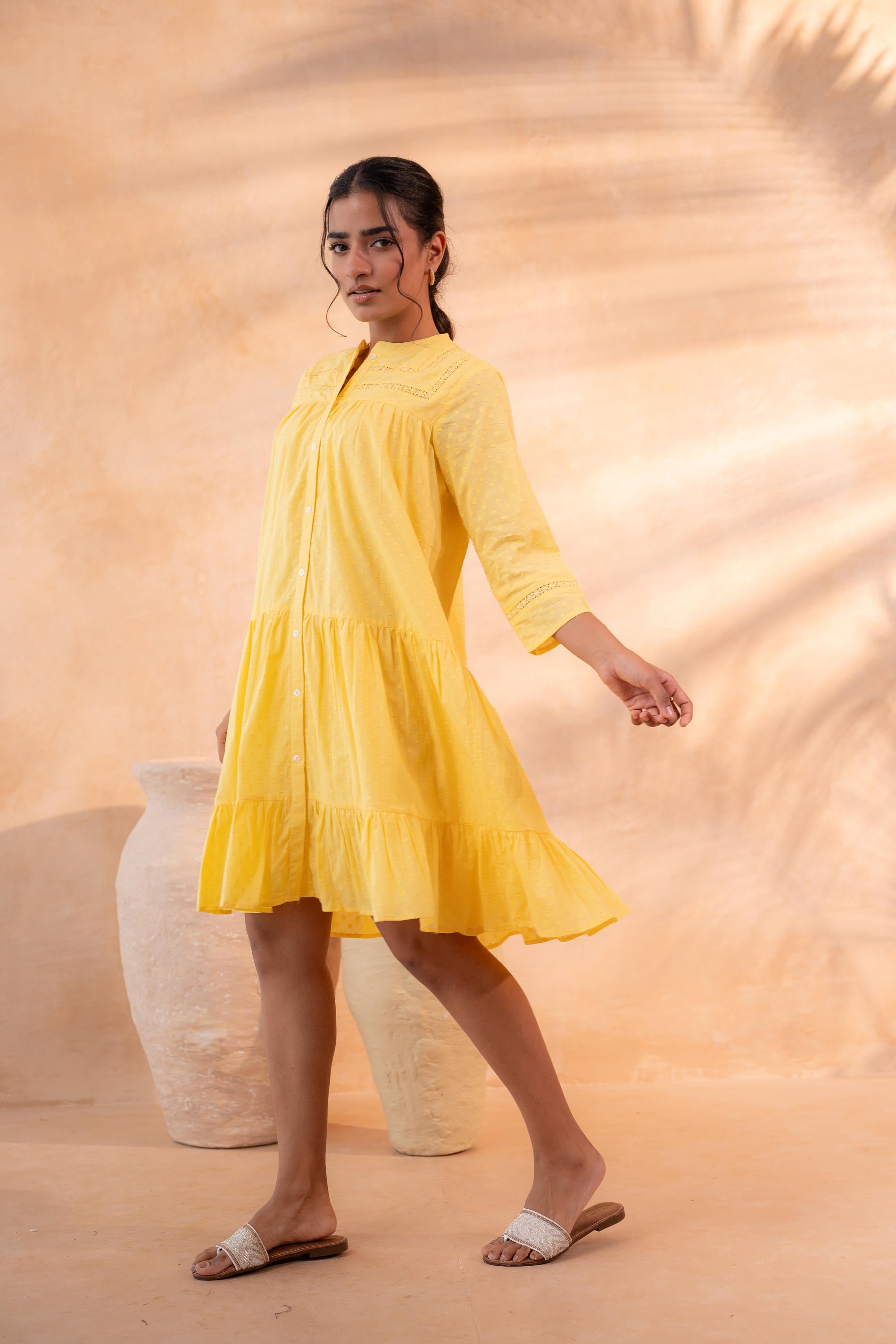 Zest Bloom Yellow Tiered Summer Dress