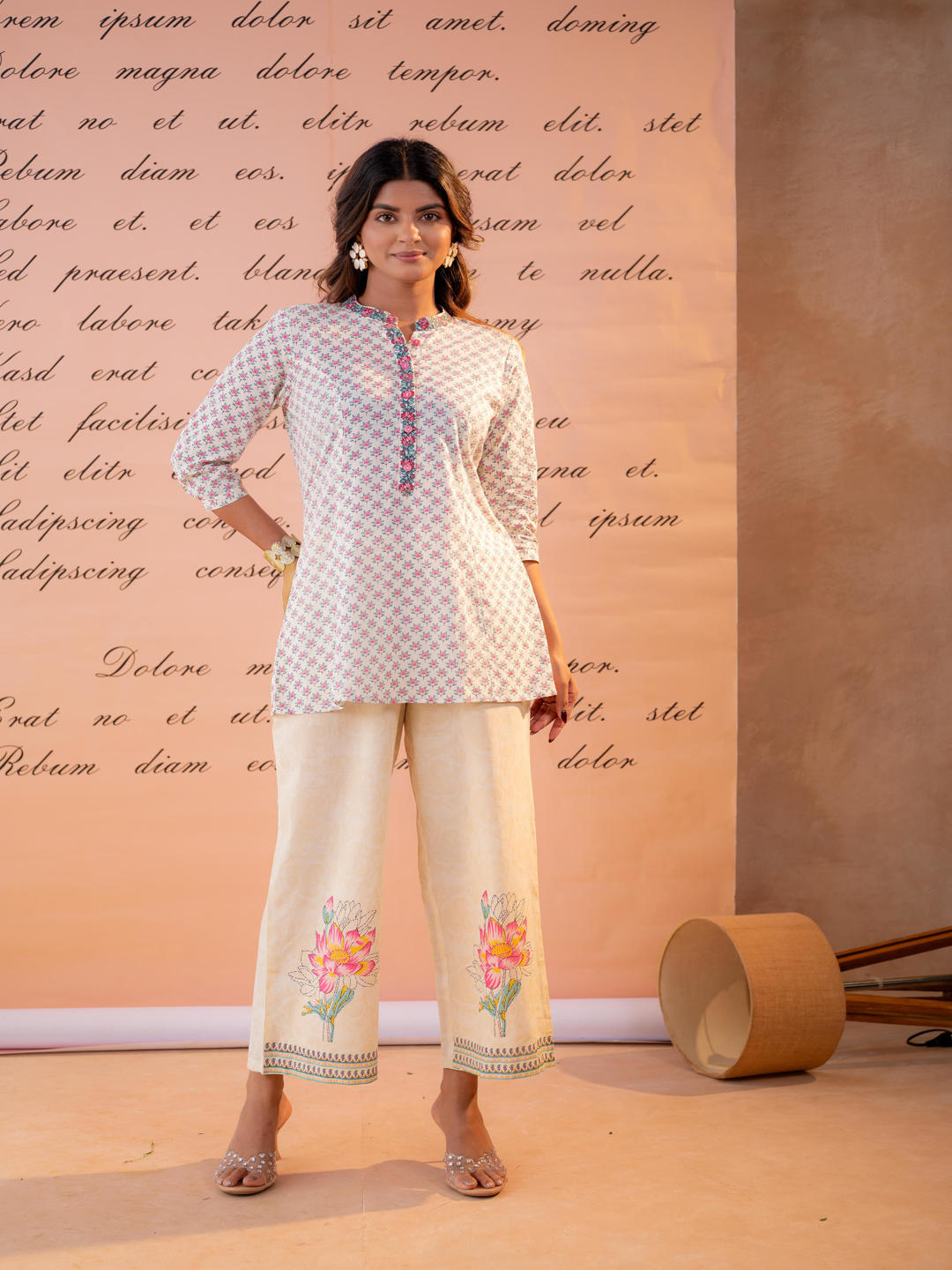 Off-White Blossom Kurta Set with Printed Palazzos