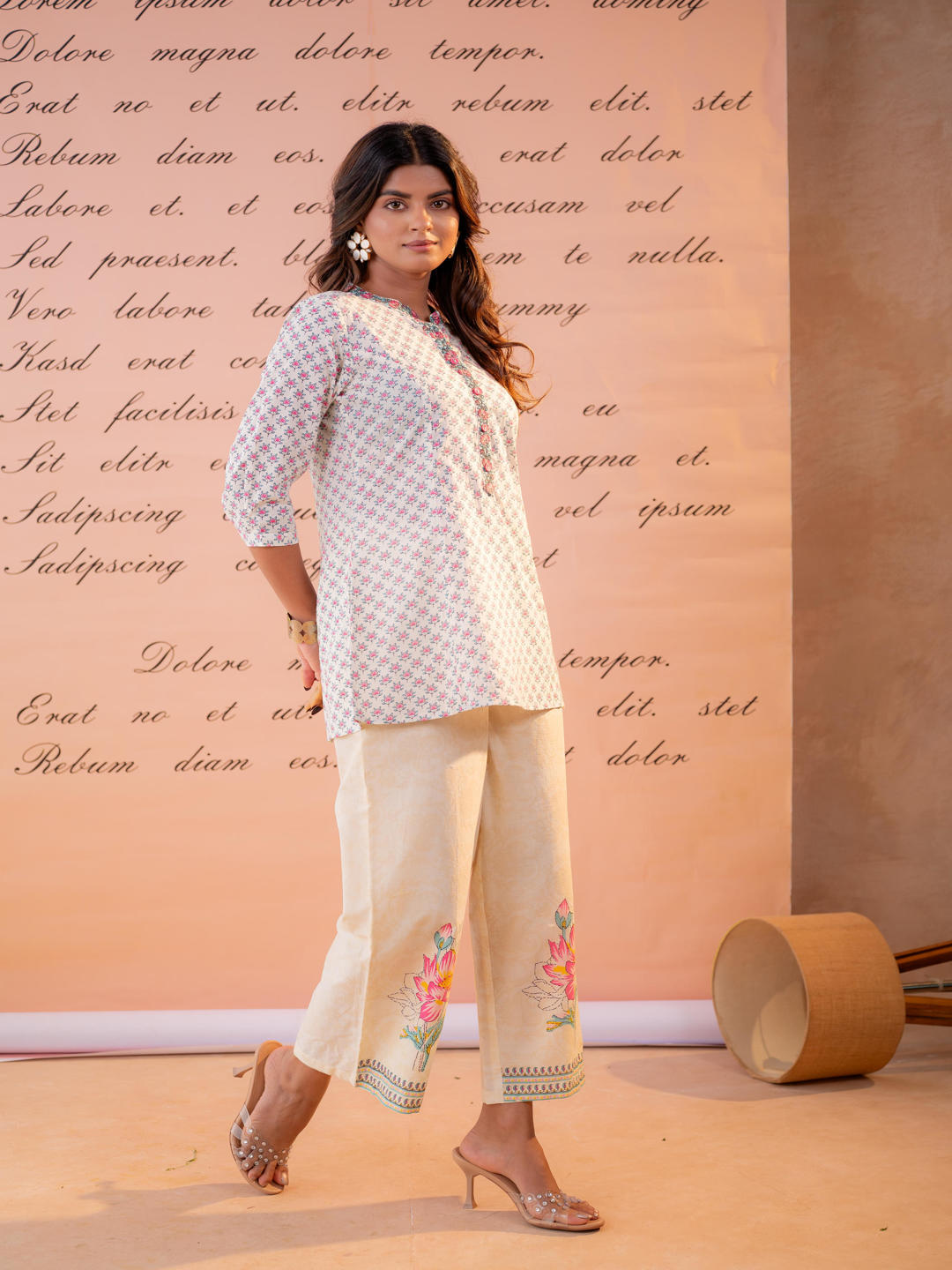 Off-White Blossom Kurta Set with Printed Palazzos