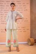 PistaGreen Blossom Kurta Set with Printed Palazzos