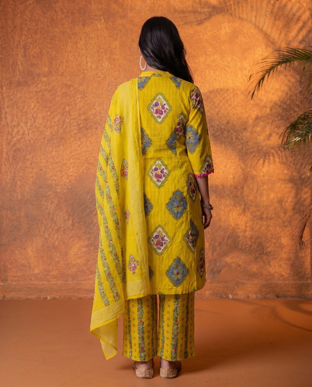 Graceful Mustard Floral Anarkali Kurta Set with Dupatta