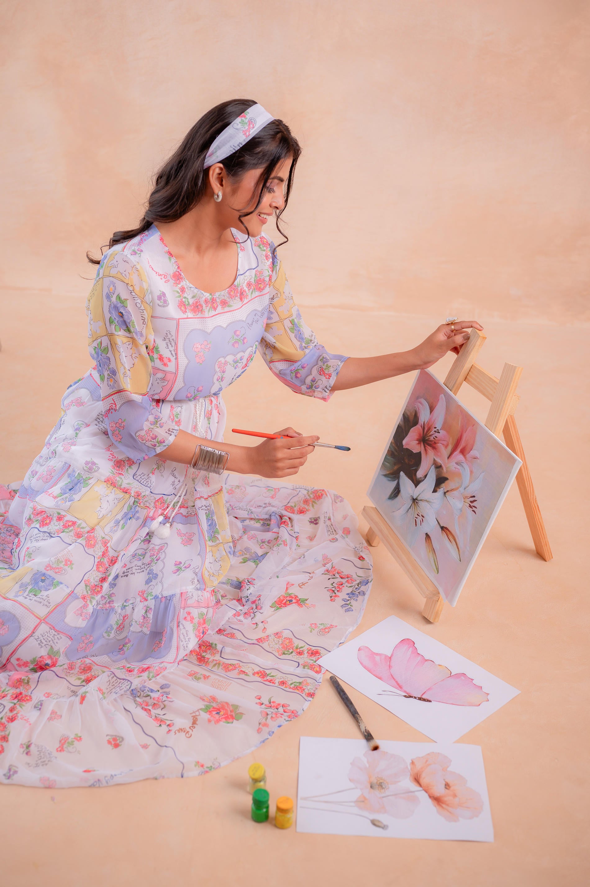 Pastel Patch Garden Tiered Maxi Dress