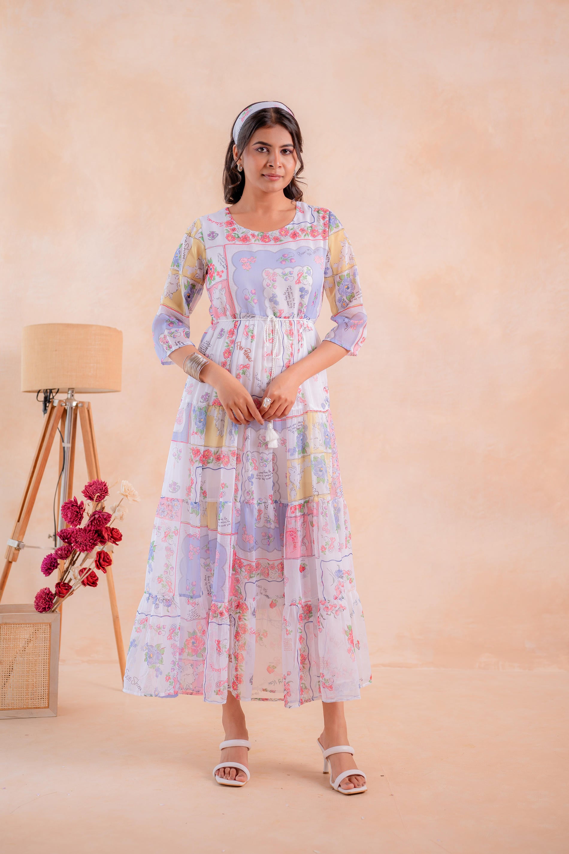 Pastel Patch Garden Tiered Maxi Dress